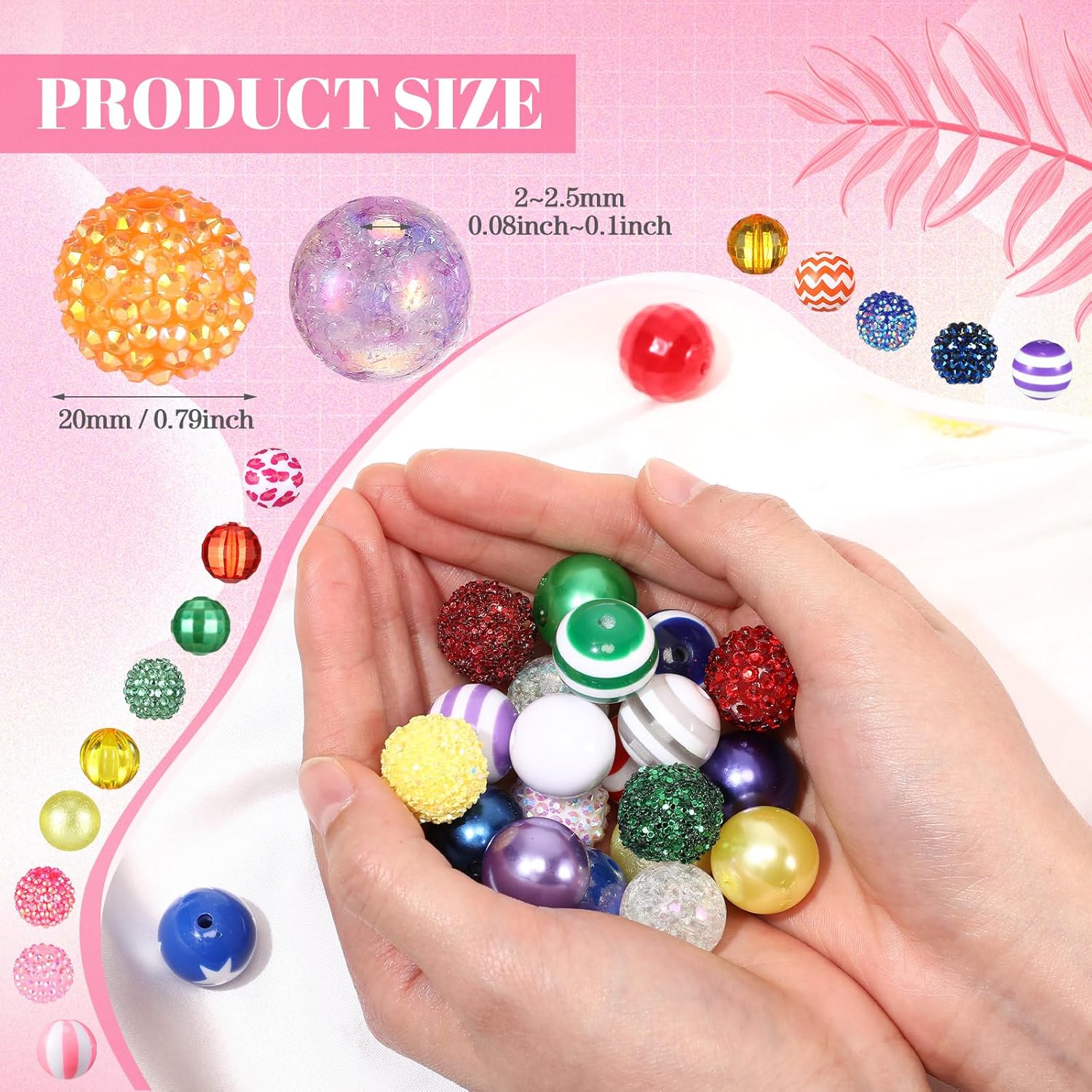 Huquary 100 Pcs 20mm Rhinestone Bubblegum Beads for Pens Mixed Crystal Resin Chunky Beads for DIY Craft Keychain Necklace Bracelet Jewelry Making(Mix Color)