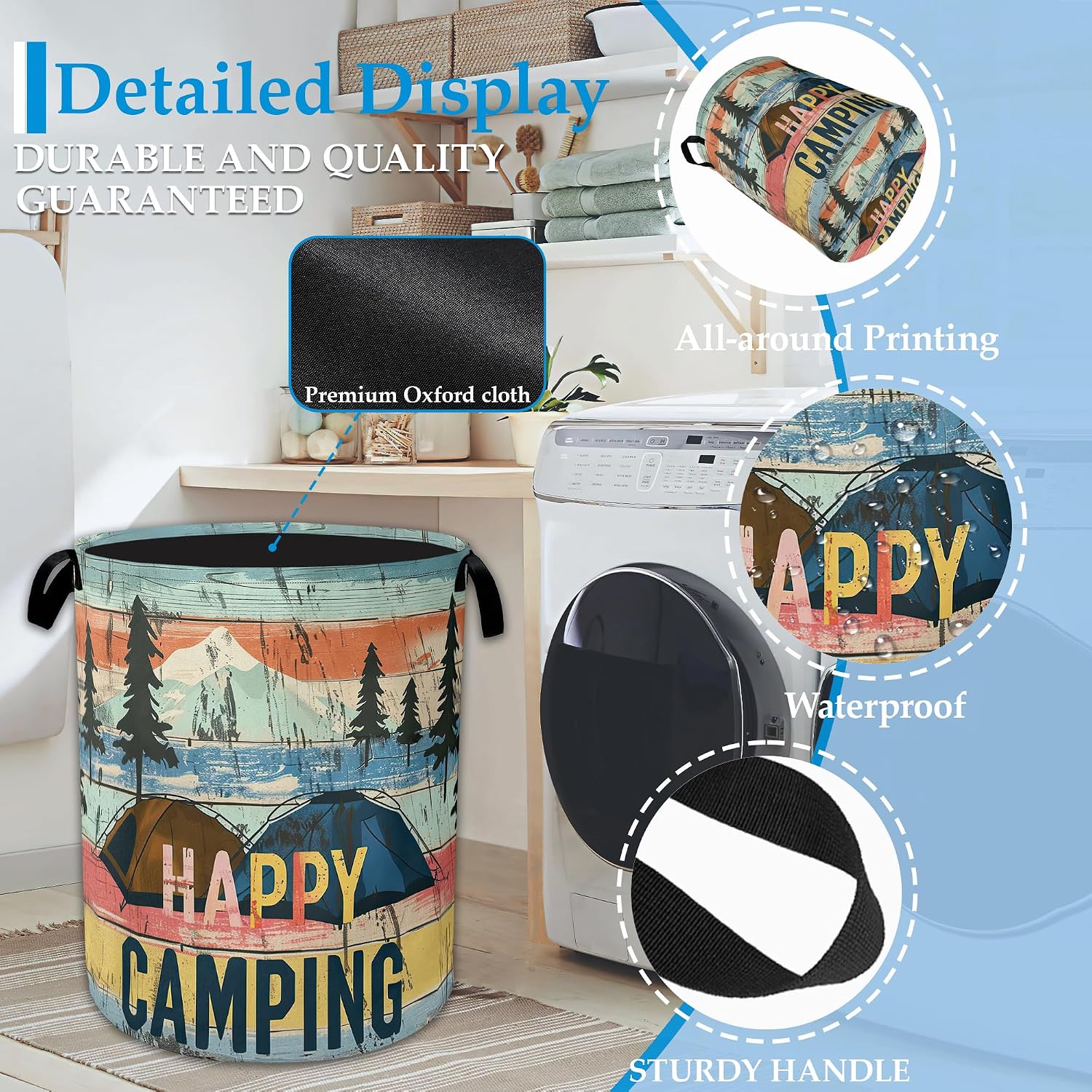 Happy Camping Laundry Basket Collapsible Laundry Hamper, Oxford Cloth Storage Bin for Room/Bathroom/Bedroom/Dormitories 16" X 20.8" image 3