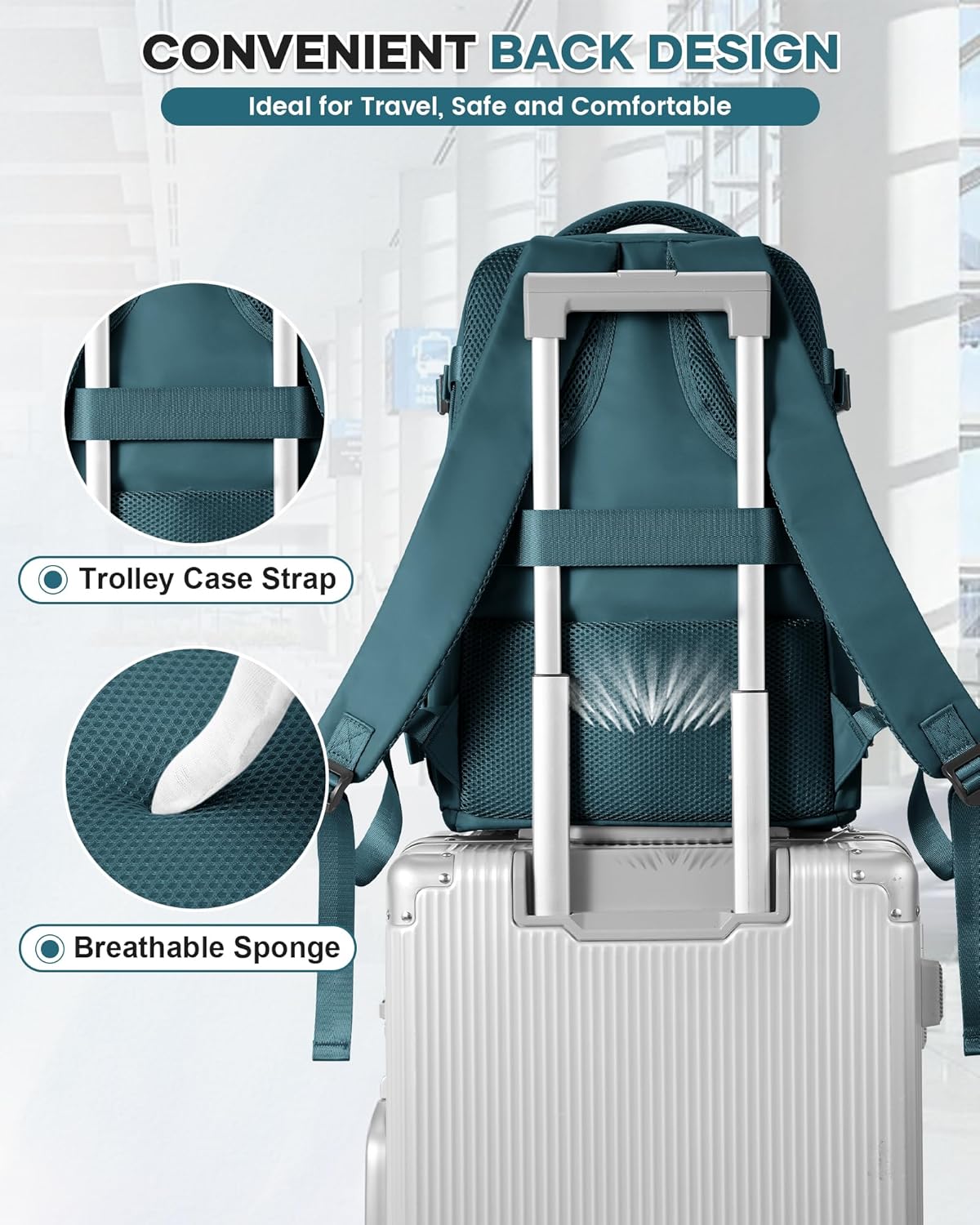 SEAFEW Travel Backpack for Women, Carry on Luggage Backpack Flight Approved Travel Backpack, Waterproof Outdoor Hiking Rucksack Casual Daypack 14 Inch Business Laptop Backapck Men Peacock Blue - Image 8