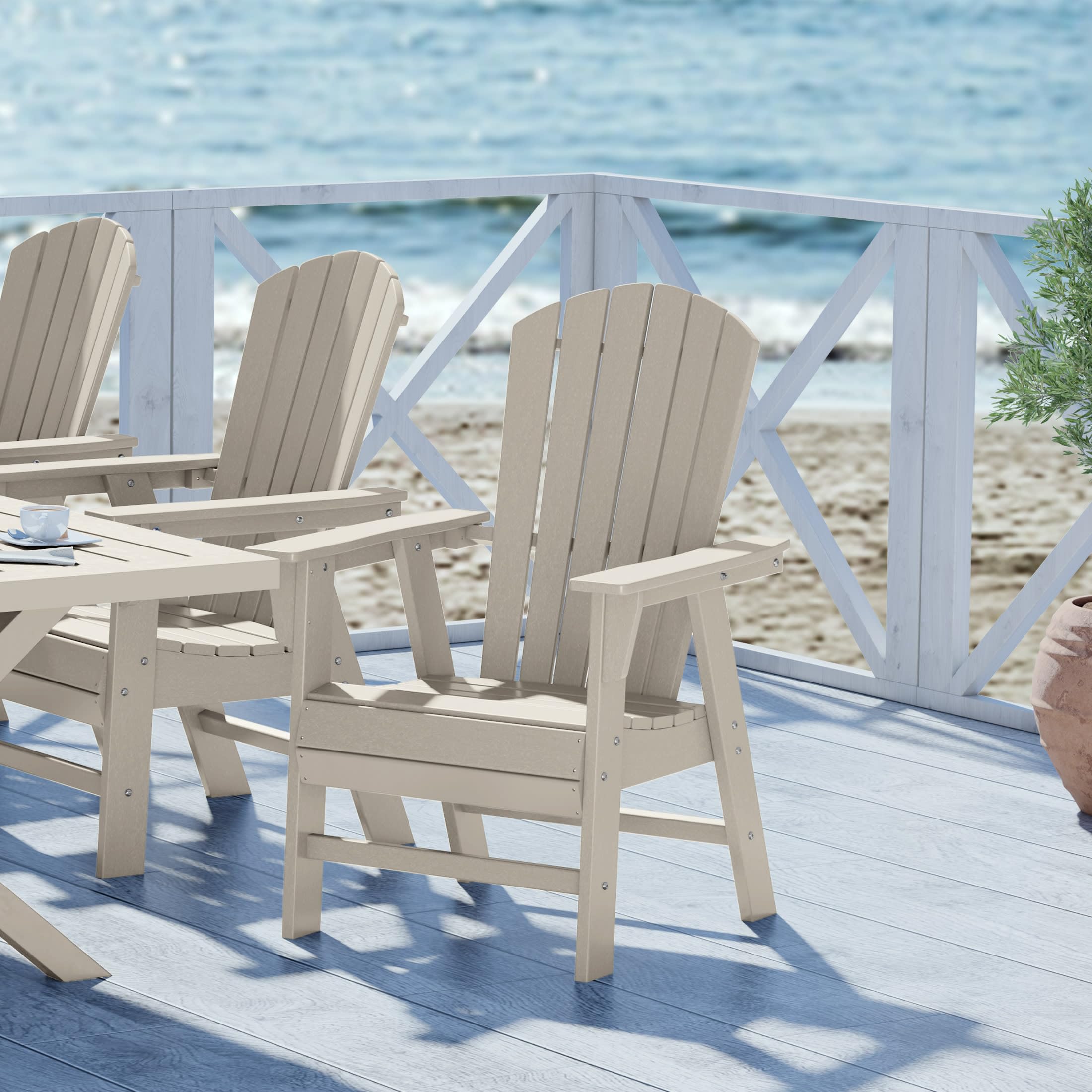 WestinTrends Dylan Dylan Outdoor Patio Shell-Back Adirondack Dining Chair Weather Resistant Sand