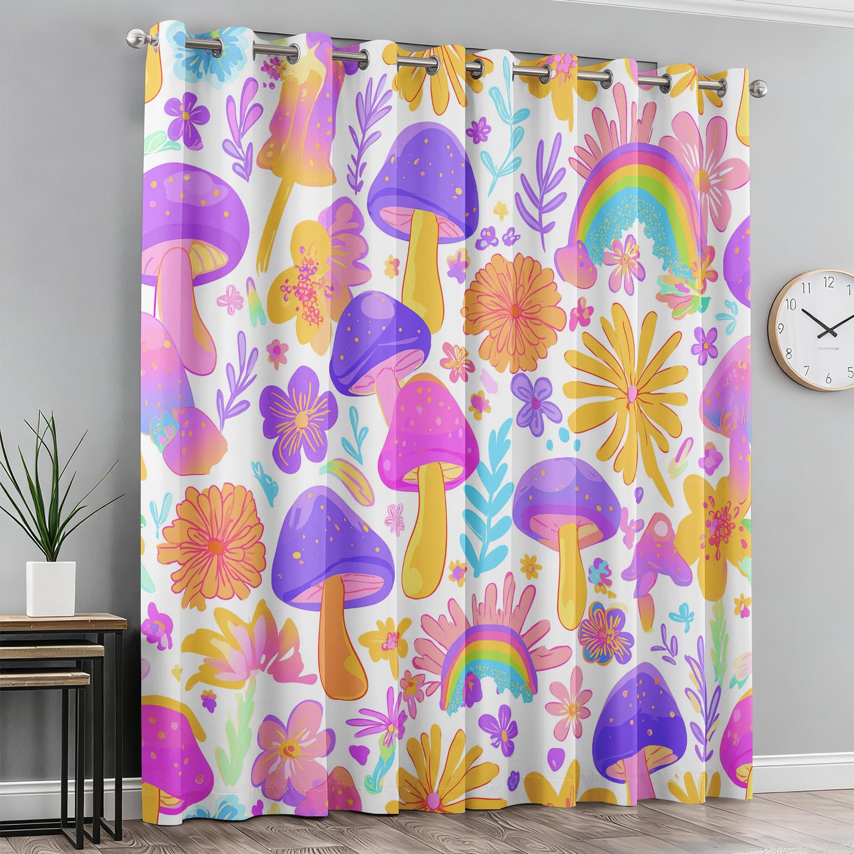 Rideaux occultants motif champignon violet 140x200 décoration œillets