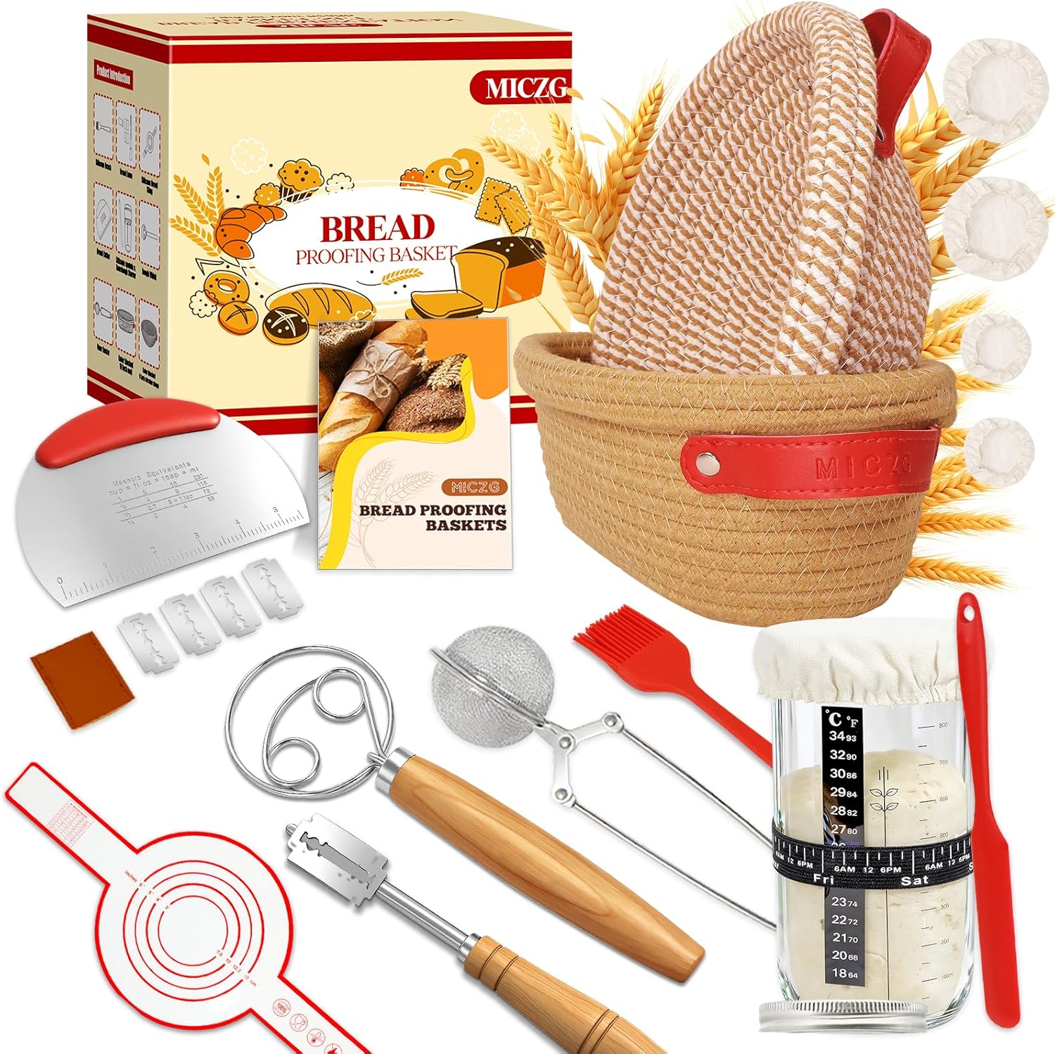 Sourdough Starter Kit, Sourdough Bread Baking Supplies, Sourdough Kit Home and Kitchen, Sourdough Bread Basket, Sourdough Starter Jar,Sour Dough Kit Tools,Bread Proofing Basket, Sourdough Jar - Image 8