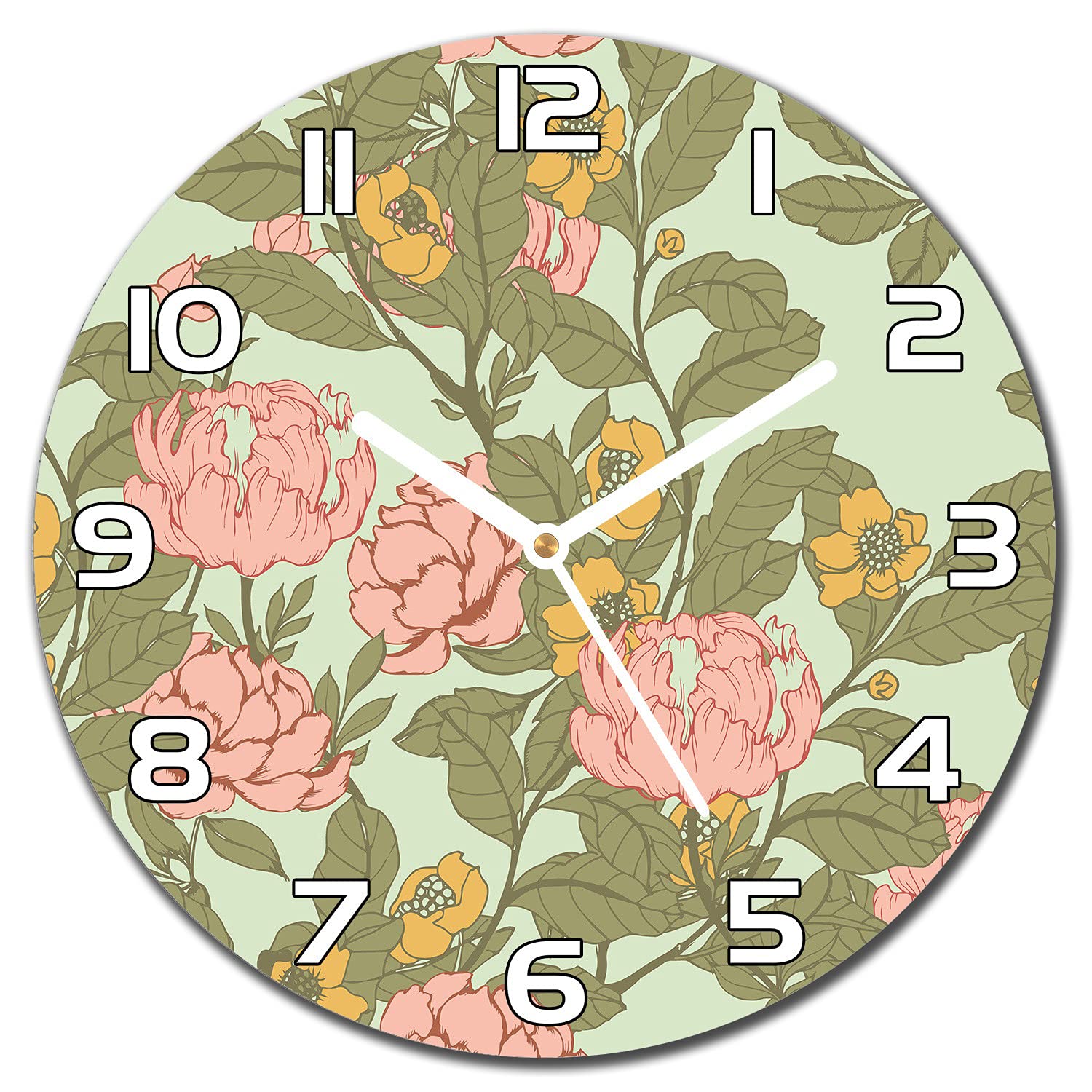 Horloge murale en verre de sécurité robuste 30 cm décor floral roses rétro durables