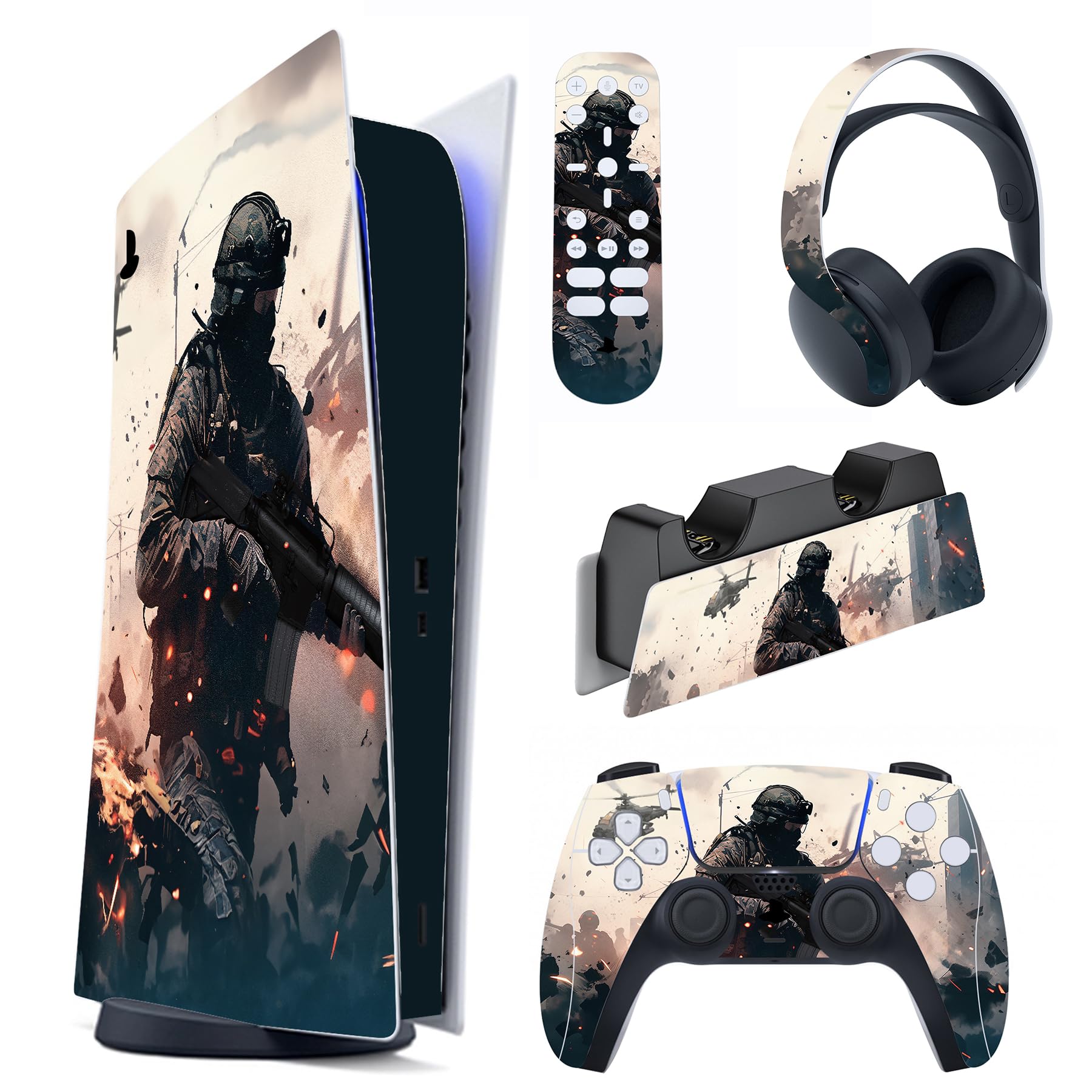 playvital Pegatina Completa para ps5 Edición Digital Calcomanía Vinilo para ps5 Consola&Control&Estación de Recarga&Control Remoto&Audífonos Adhesivo Piel para ps5-Vanguardia Solitaria