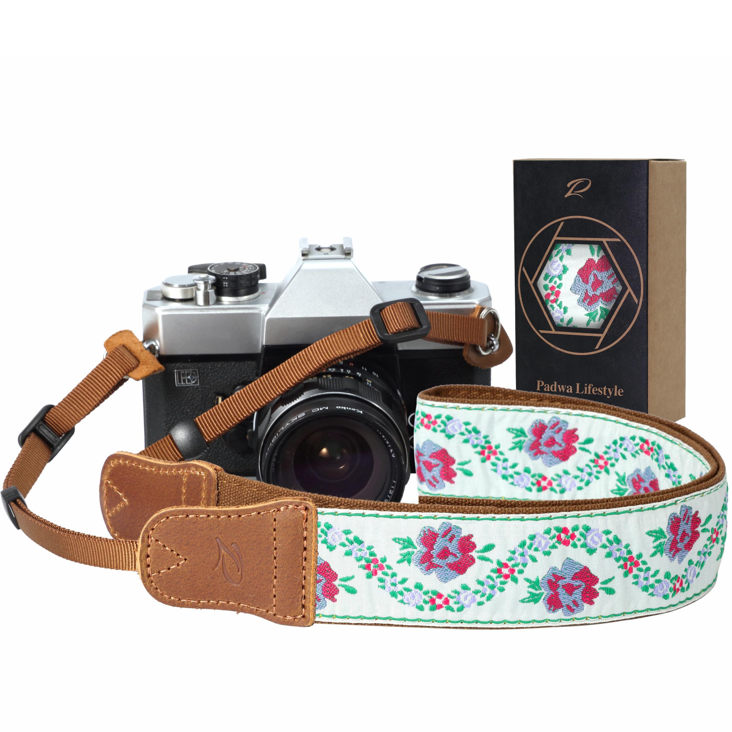 Accessoire Photographe Sangle Appareil Photo Padwa Lifestyle - Cuir Véritable 5.1cm - Réglable 81-155cm - Pour Reflex Sangle Cou Photo Cuir