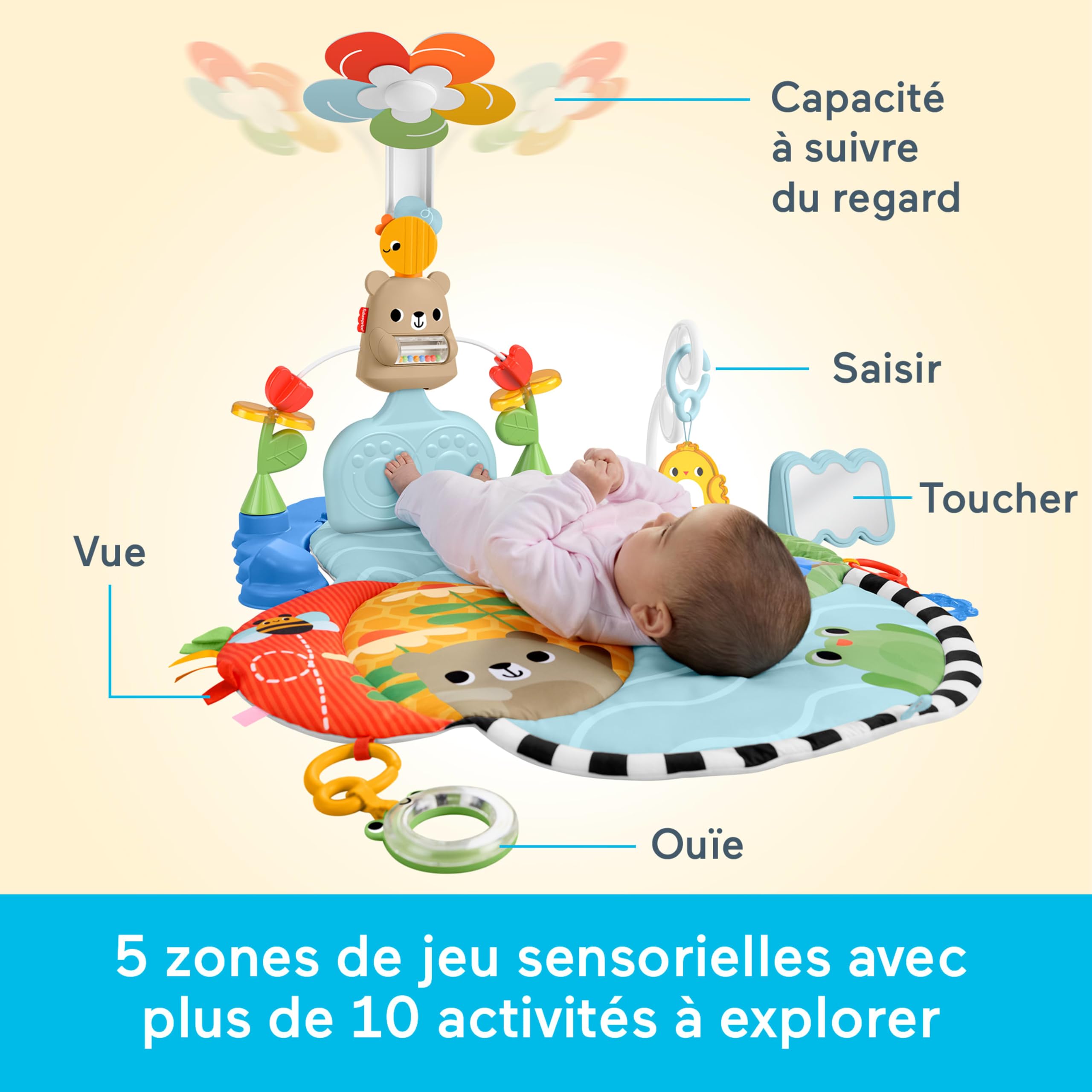 Fisher-Price Baby Play Mat 3-in-1 Kick & Sway Gym, Infant Sensory Activity Toy for Newborn Developmental Play Ages 0+ Months, JMT98