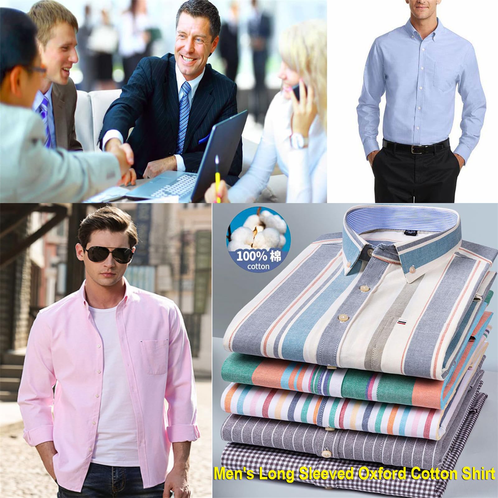 Camisas Oxford para hombre, camisa casual de algodón de manga larga, con botones, a cuadros, formal, camisa de gran tamaño, talla S ~ 7XL