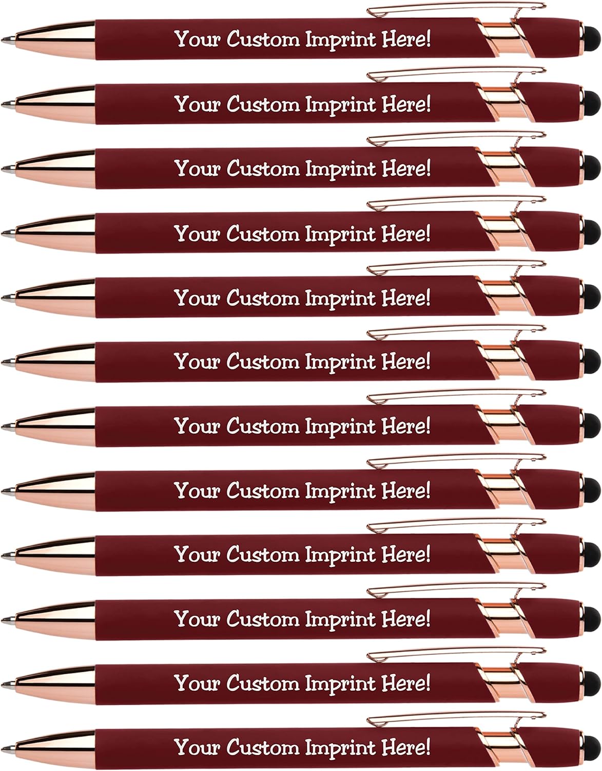 ExpressDesigns™ - Rose Gold Premium Custom Pens with Stylus | Rose Accent | Personalized Soft Touch Metal Printed Name Pens w/Black Ink - Imprinted w/Message - 12 pcs/pack (Blue)