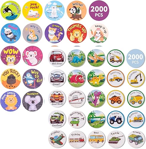 MoCeYa Paquete de calcomanías 2000 calcomanías motivacionales de animales + 2000 calcomanías para niños