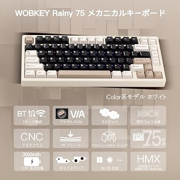 WOBKEY Rainy 75 KeyboardKeyboard with Raindrop-like Keystroke Sound, Mechanical Keyboard, 3-Way Connection, OS Compatibility, Hot-Swap and VIA Support, Customizability, Gasket Design, Aluminum