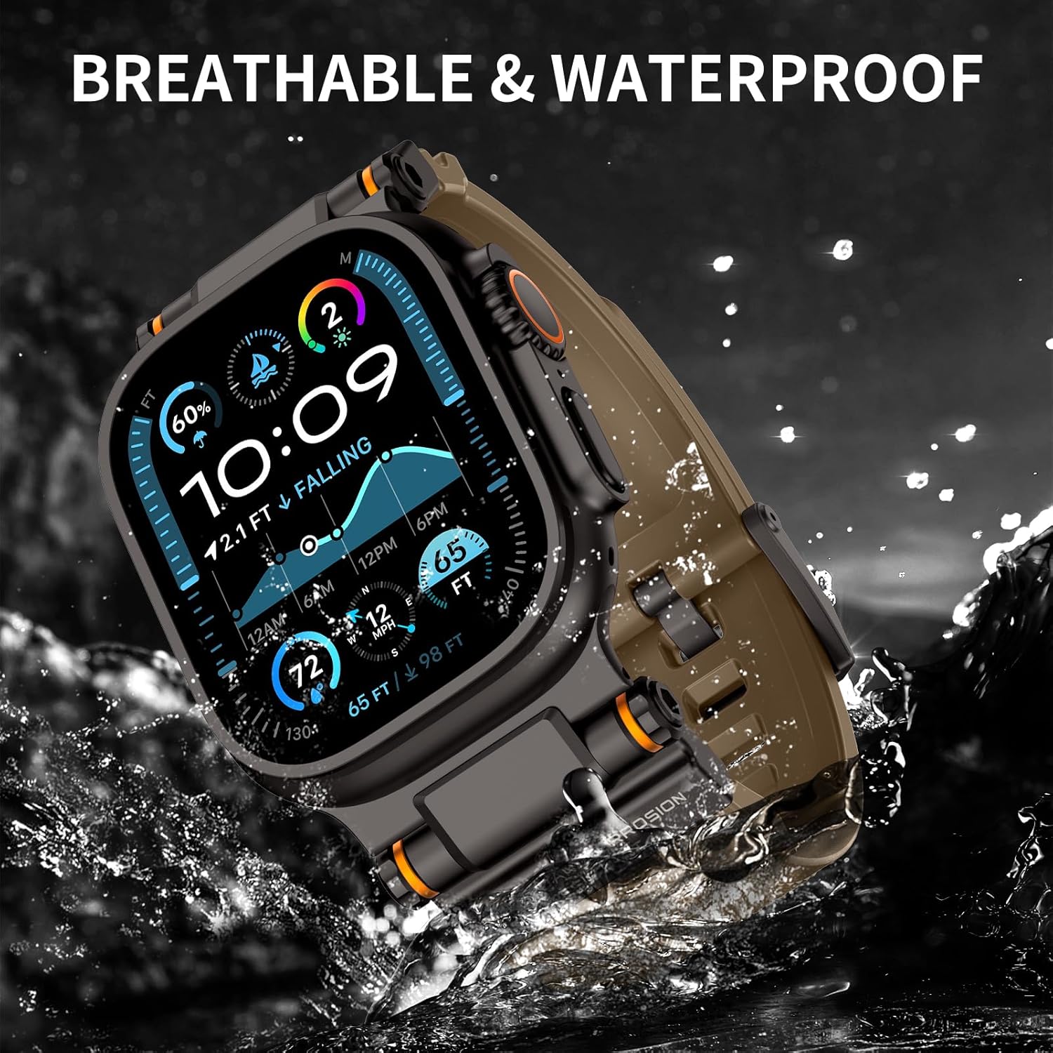 FOAMUNOC Rugged Band Compatible with Apple Watch Ultra 3/2/1 Band 49mm/46mm/45mm/44mm/42mm, Metal Connector with Strap for iWatch Ultra Series 11/10/9/8/7/6/SE3/SE2/SE/5/4/3/2/1, Desert Tan/Black