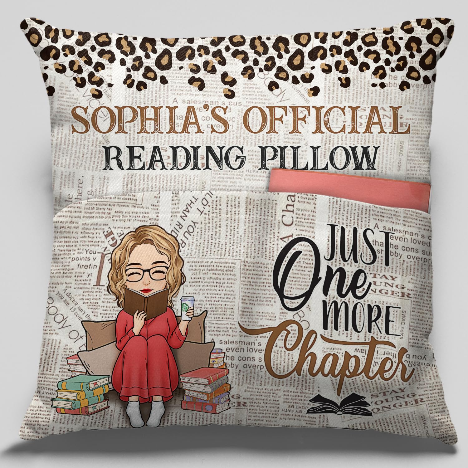 DOPTIKA Personalized Pocket Pillow for Book Lovers for Bookworms & Librarians