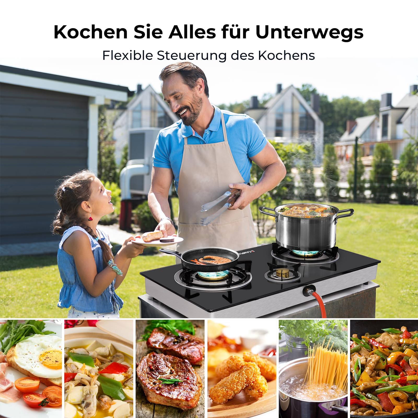 CAMPLUX TC03GB 3-Flammig Gaskochfeld 6,25 kW LPG Campingkocher 72,5cm 50mbar