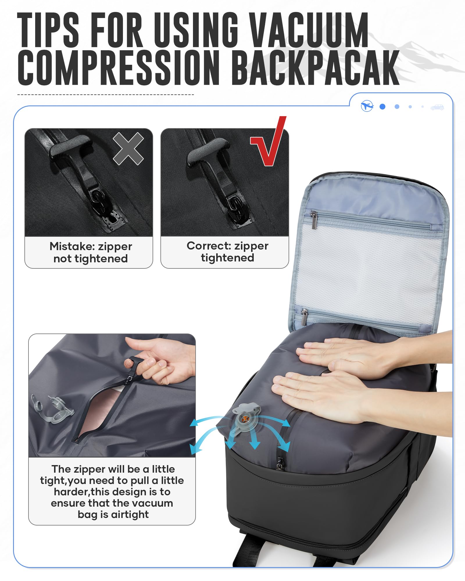 BJLFS Borse da Cabina per Ryanair 40x30x20 Zaino Wizzair Sottovuoto da viaggio 40x20x25 Bagaglio a Mano con compressione sottovuoto,Zaino Easyjet 45x36x20,Zaini Casual per laptop da 14 pollici