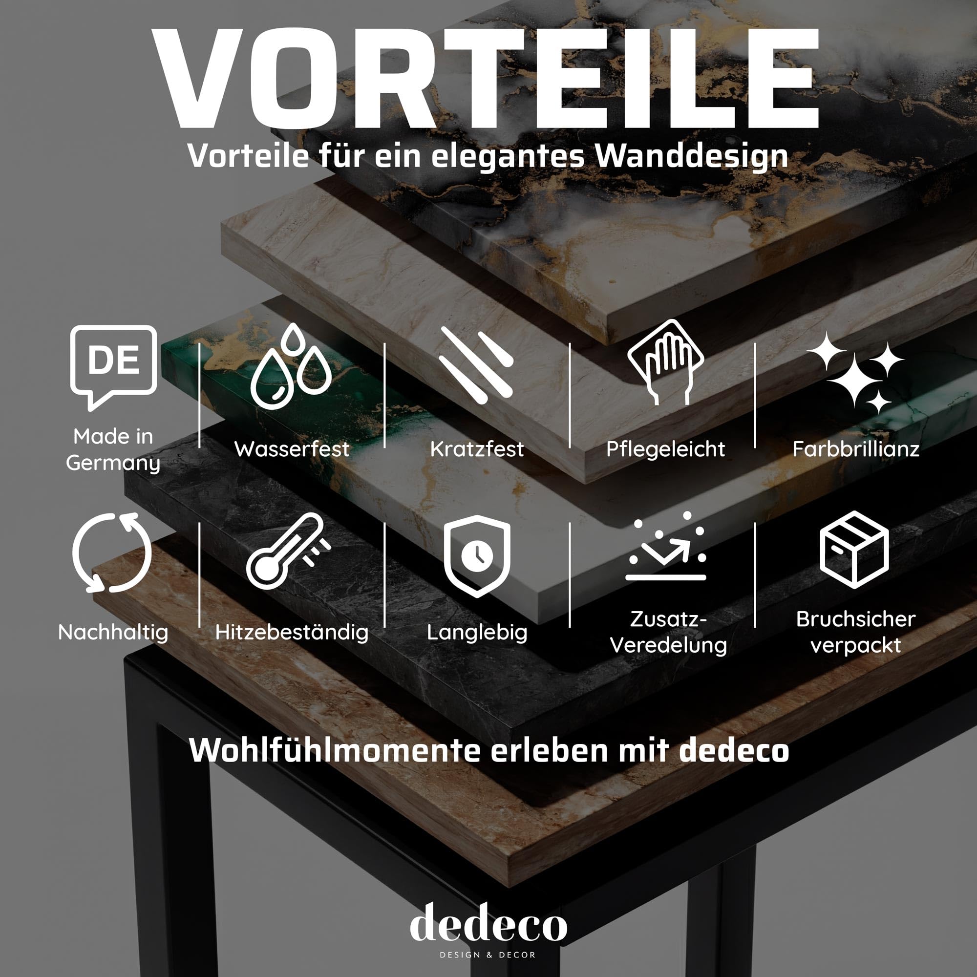 Dedeco Tylna ścianka kuchenna z motywem: Płytki aluminiowe V3, 3 mm jako ochrona przed pryskaniem, ścianka kuchenna, płyta kompozytowa wodoodporna, w zestawie błyszczący lakier UV, wszystkie podłoża, 220 x 60 cm