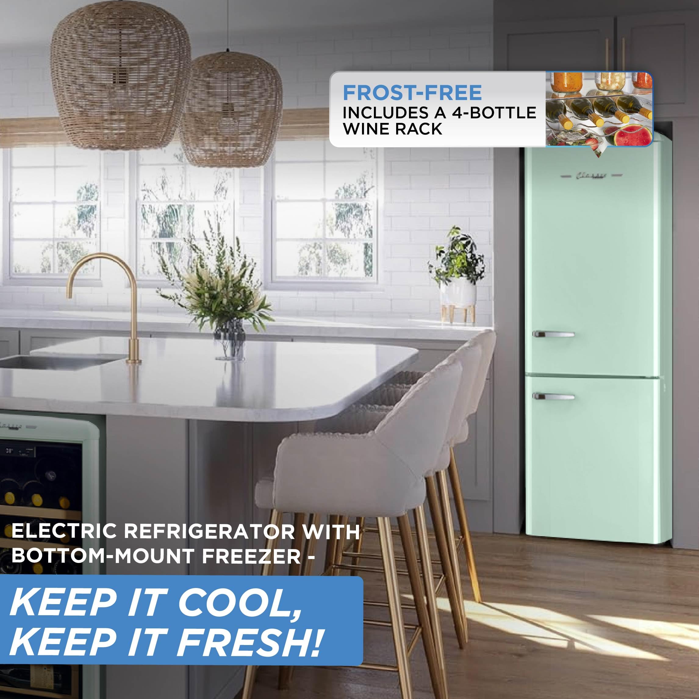 Unique Appliances Classic Retro Refrigerator, Electric Bottom-Mount Fridge With Intuitive Control Panel, 4 Glass Shelves, And 3 Freezer Drawers, Frost-Free, 12 Cu./Ft., Summer Mint Green on Fridge.com - View 6