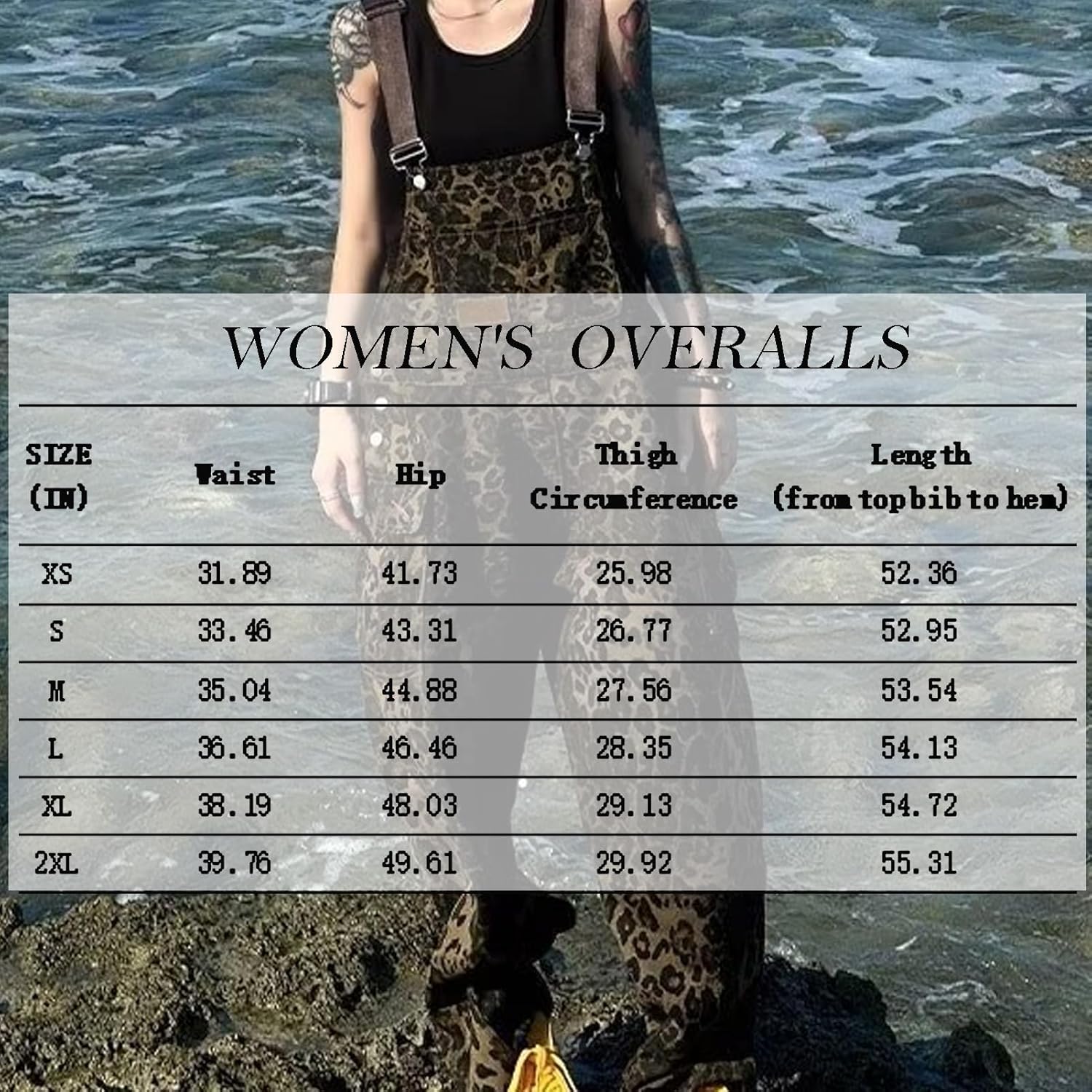 Women's Leopard Print Overalls Jeans Loose Fit Bib Wide Leg Denim Jumpsuit Y2K Streetwear Baggy Pants - Image 5