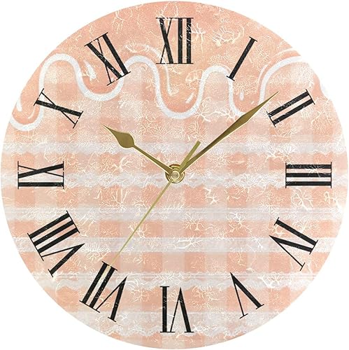 Miniatura 1 de orange Lolita Lace Plaid 10 Inch Round wall clock retro Silent Creative for Classroom Kitchen reloj para cocina de pared