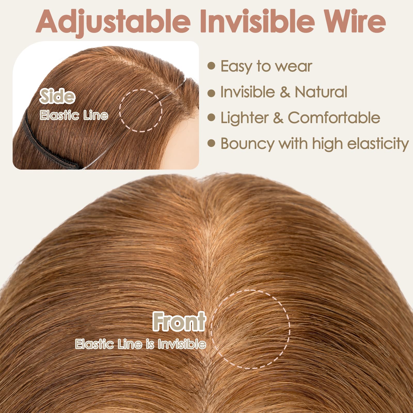 S-noilite Wire Hair Extensions Human Hair Medium Brown Invisible Fish Line Hair Extensions Real Hair One Piece Human Hair Extensions 14 Inch 60g - Image 4
