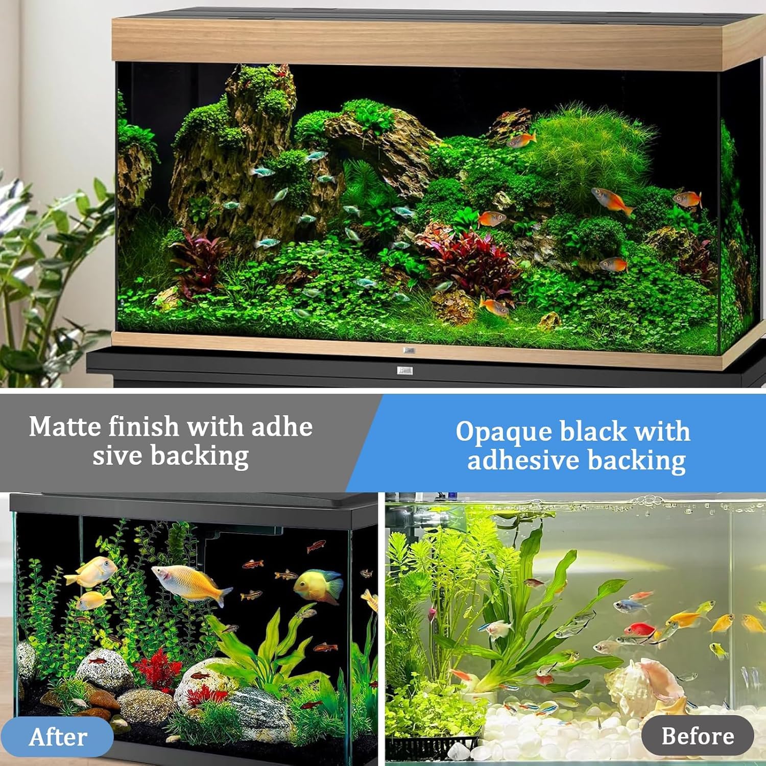Adesivo Statico Sfondo Acquario 40x400 cm Pellicola per Parete Posteriore dell' Acquario Nera con Adesivo Pellicola Autoadesiva per Acquario Pellicola di Sfondo Acquari per Terrari(Nero)