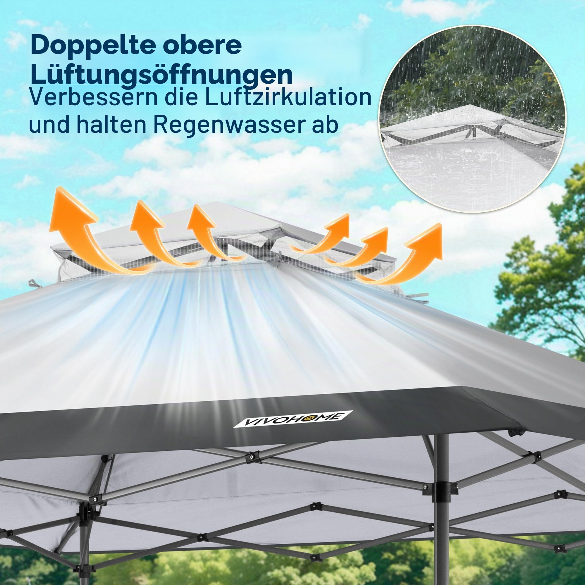 VIVOHOME Pavillon Doppelschichtdach für Terrasse Garten Hinterhof 4 x 4 m, Grau