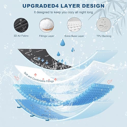 Miniatura 5 de BEDLORE Protector de colchón impermeable tamaño Queen viscosa derivada de bambú, funda de colchón suave equipada con bolsillo profundo de 6 a 18