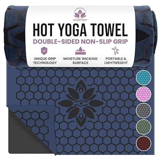 Clever Yoga Mat Towel Non-Slip for Hot Yoga. Grippy Double Sided Suede Microfiber Towel Non-Slip Grip. Multifunctional - No Slip Yoga Mat Towel, Yoga Mat Cover - The Best Travel Yoga Mat Non Slip.