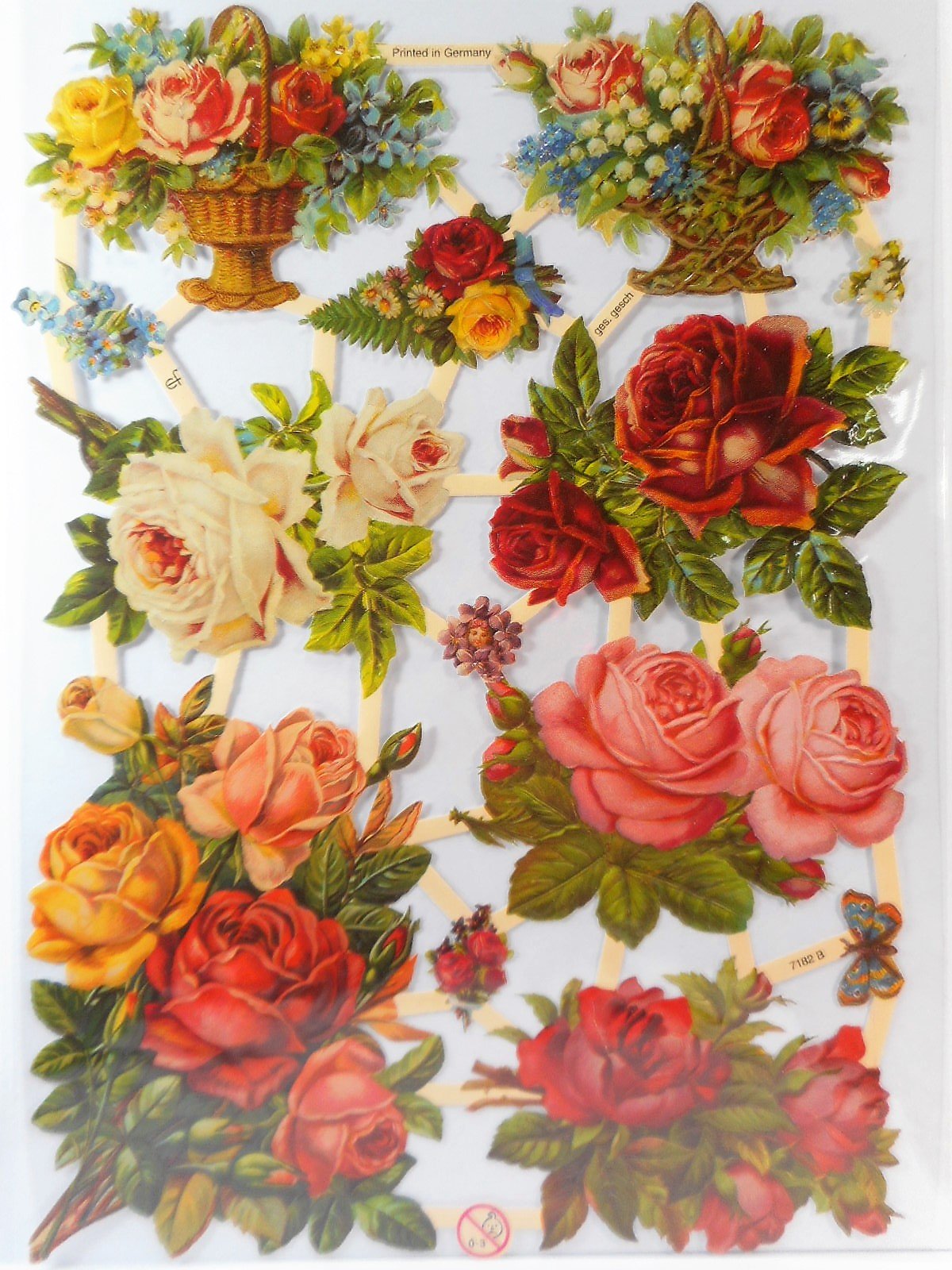 Glanzbilder-Set „Blumen & Zahlen“ EF 7339 – Oblatenbilder Für Scrapbooking, Deko, Ca. 24x15 Cm