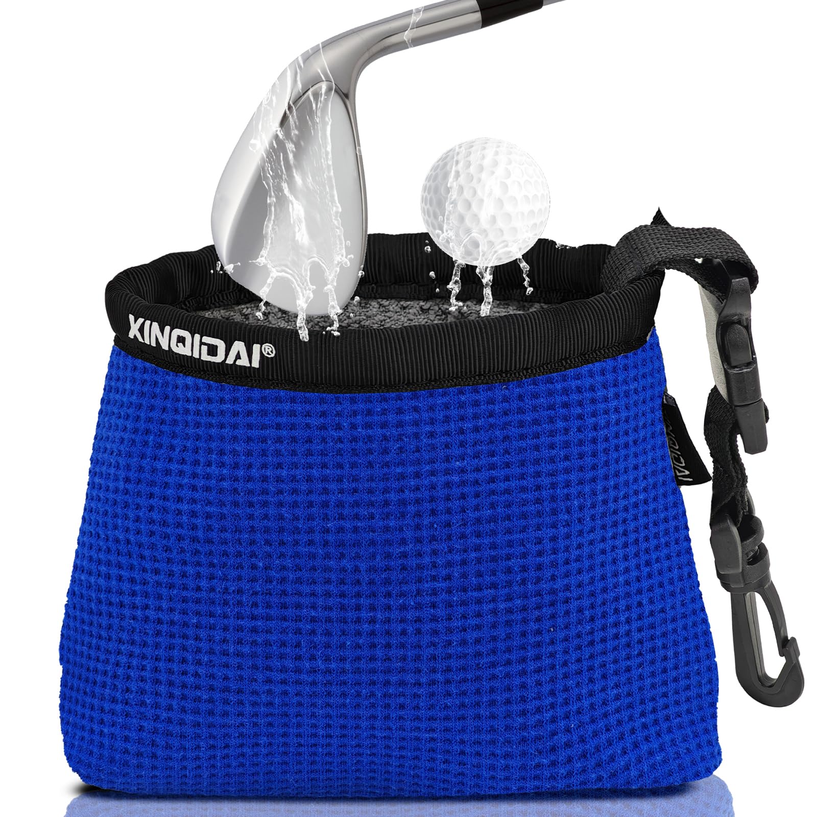 XINQIDAI Golf Club and Golf Ball Cleaning Bag - Cleans Club Grooves, Waterproof Clean Face Tech, Detachable Clip, Machine Washable, Stay-Dry Exterior,