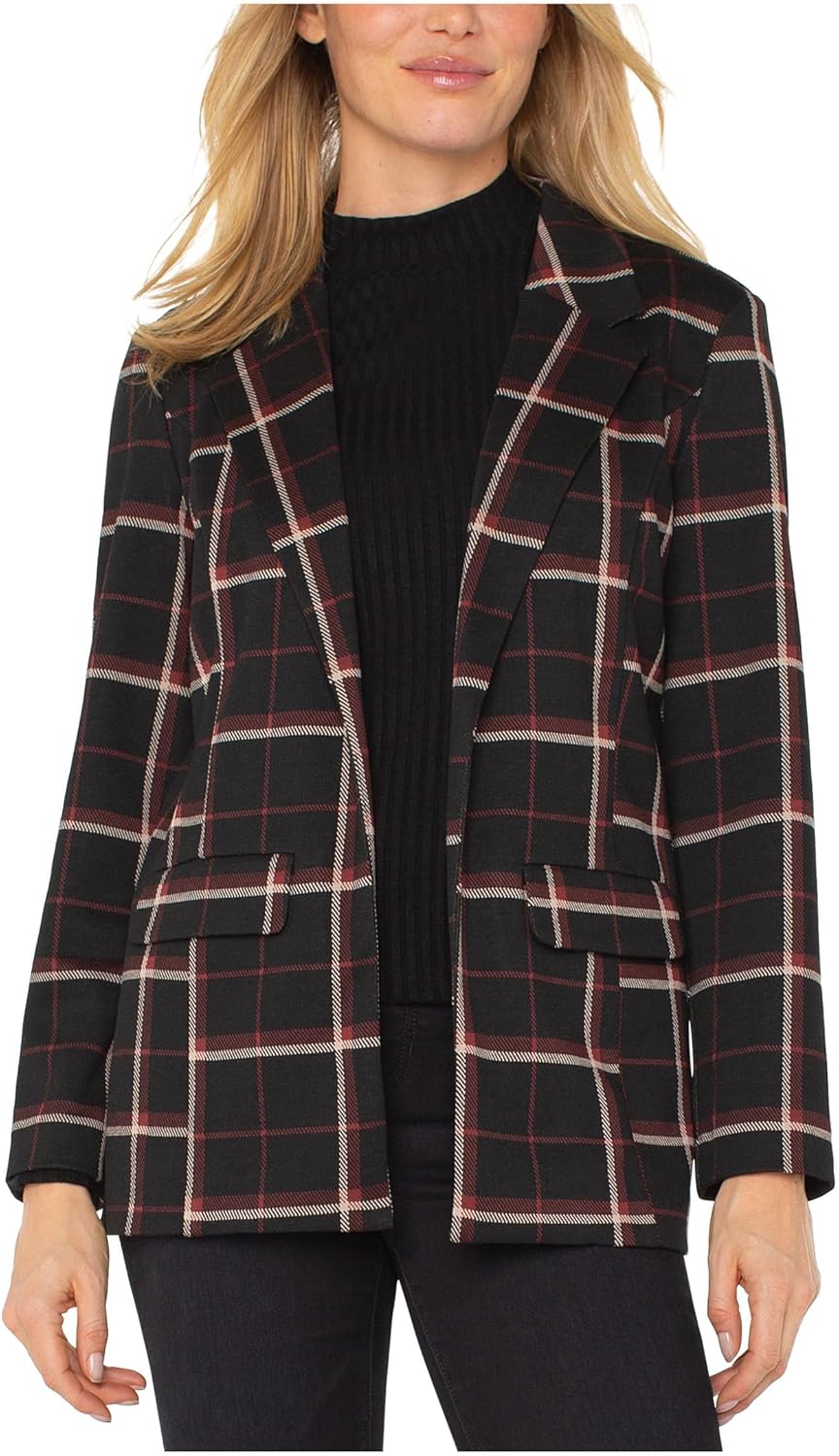 Liverpool Los Angeles Tattersall Plaid Knit Jacquard Boyfriend Blazer