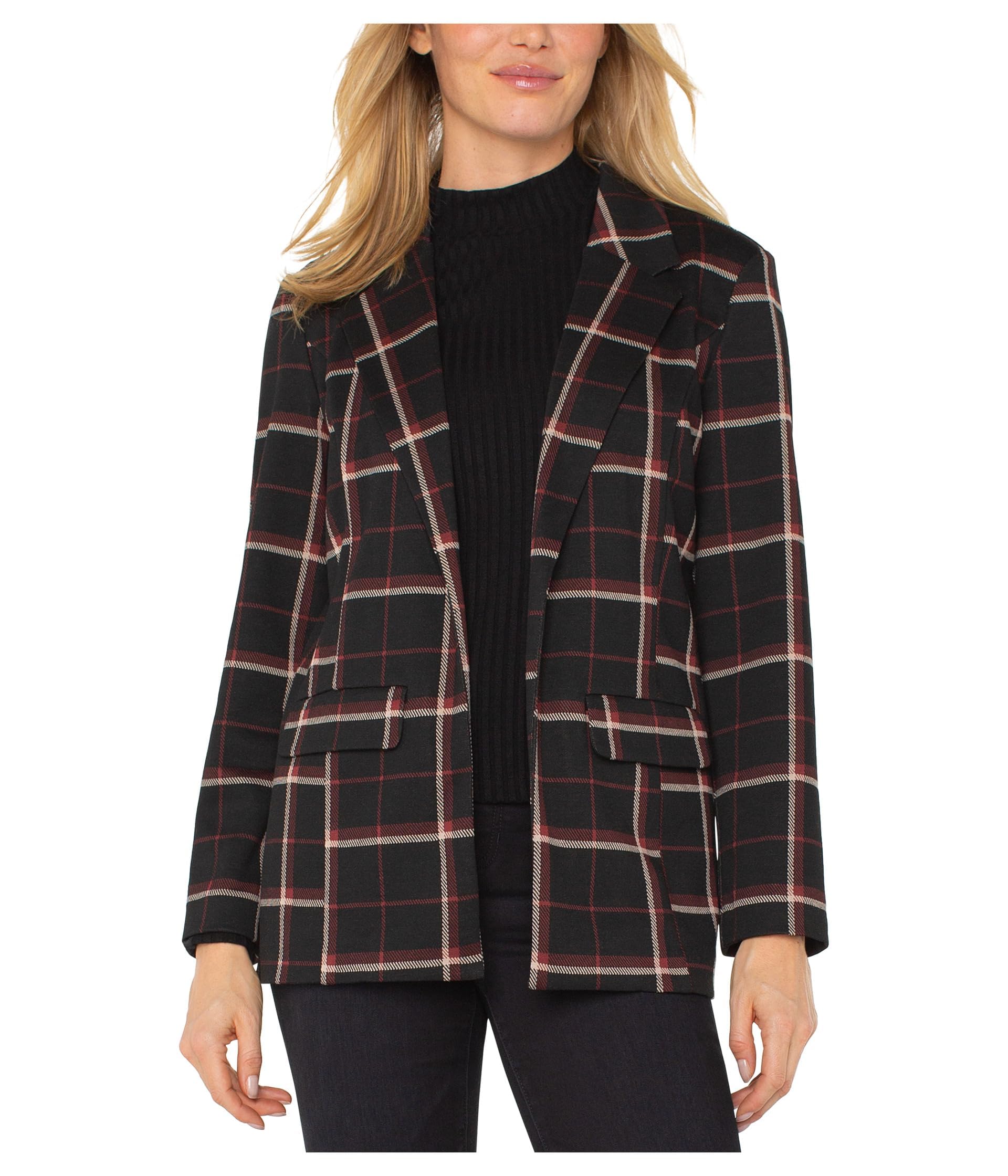 Liverpool Womens Tattersall Plaid Knit Jacquard Boyfriend Blazer