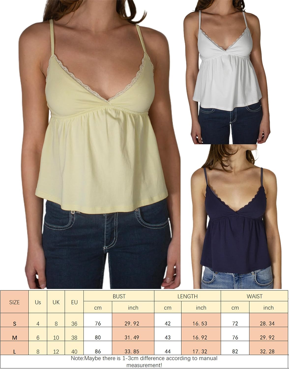 Women Y2k Babydoll Cami Top Sexy Lace Ruffle V Neck Spaghetti Strap Peplum Tank Tops Coquette Going Out Streetwear - Image 4