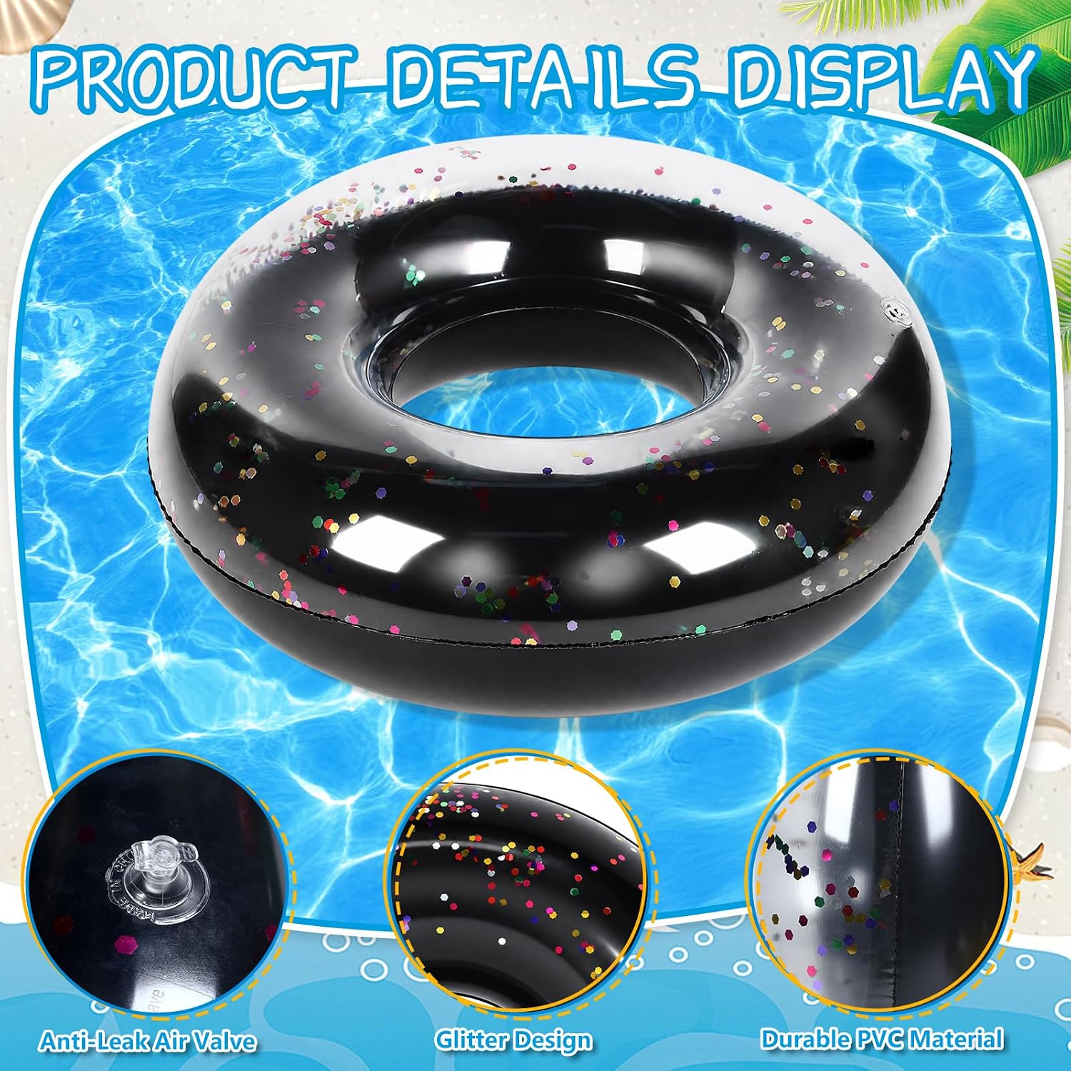 12 Pcs Pool Floats Glitter Swim Rings with Sequined image 3