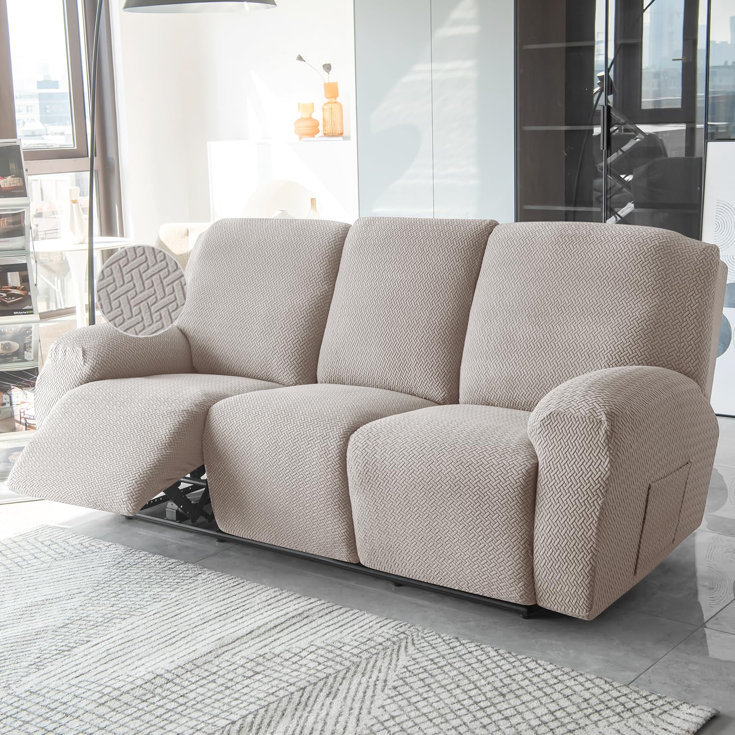 HOKIPO Recliner Cover - 3 Seater Grey -14
