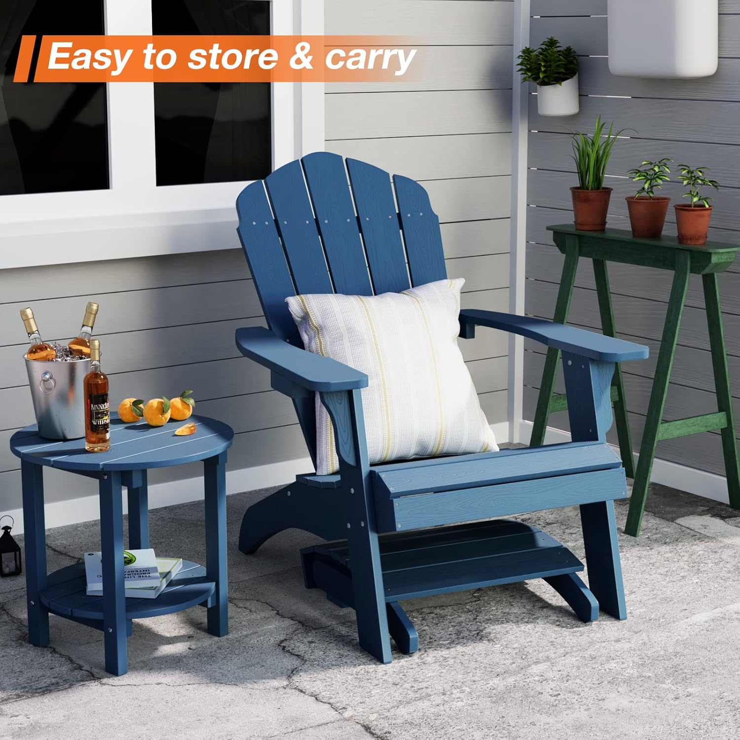 YEFU Adirondack Ottoman Set of 2, Patio Foot Rest, Adirondack Foot Rest, Folding Adirondack Footstool, Weather Resistant for Adirondack Chair, Widely Used for Outdoor, Backyard, Fire Pits-Navy Blue