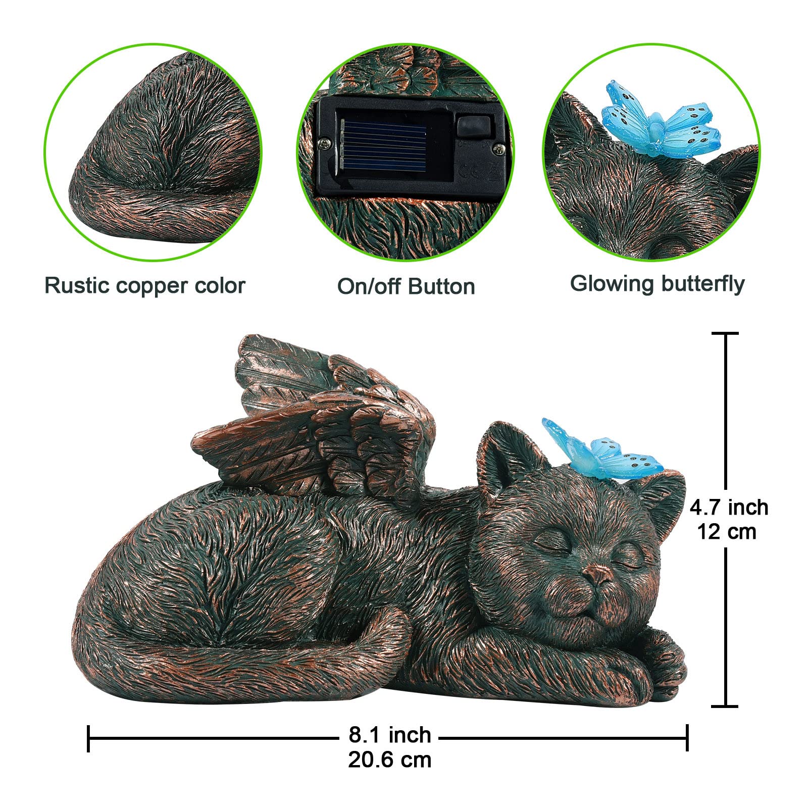 Tuzsocr Solar Haustier Gedenkstein - LED Engel Figur Für Katze & Hund Grab 20,5x11 Cm