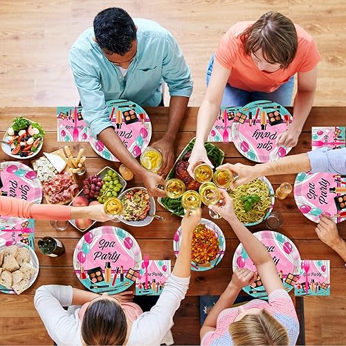 Miniatura 6 de Juego de 96 platos y servilletas para fiesta de spa, suministros de fiesta de maquillaje para niñas y niños, decoración para niñas, niños, princesa,