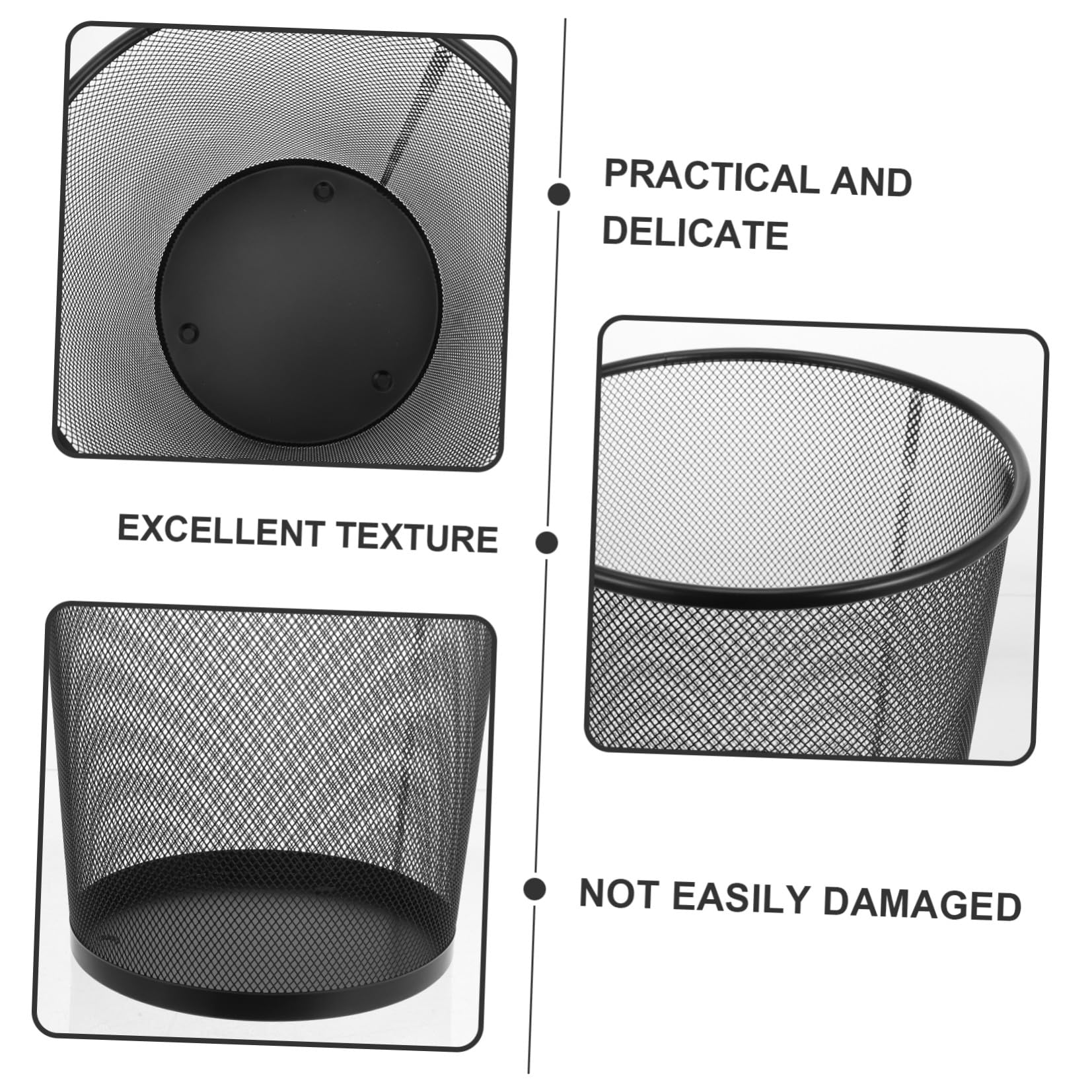CALLARON 5 Pezzi Cestino per Rifiuti in Metallo Nero da 9 l Rete, Design Rotondo, Facile da Pulire, per Cucina, Ufficio e Riciclaggio