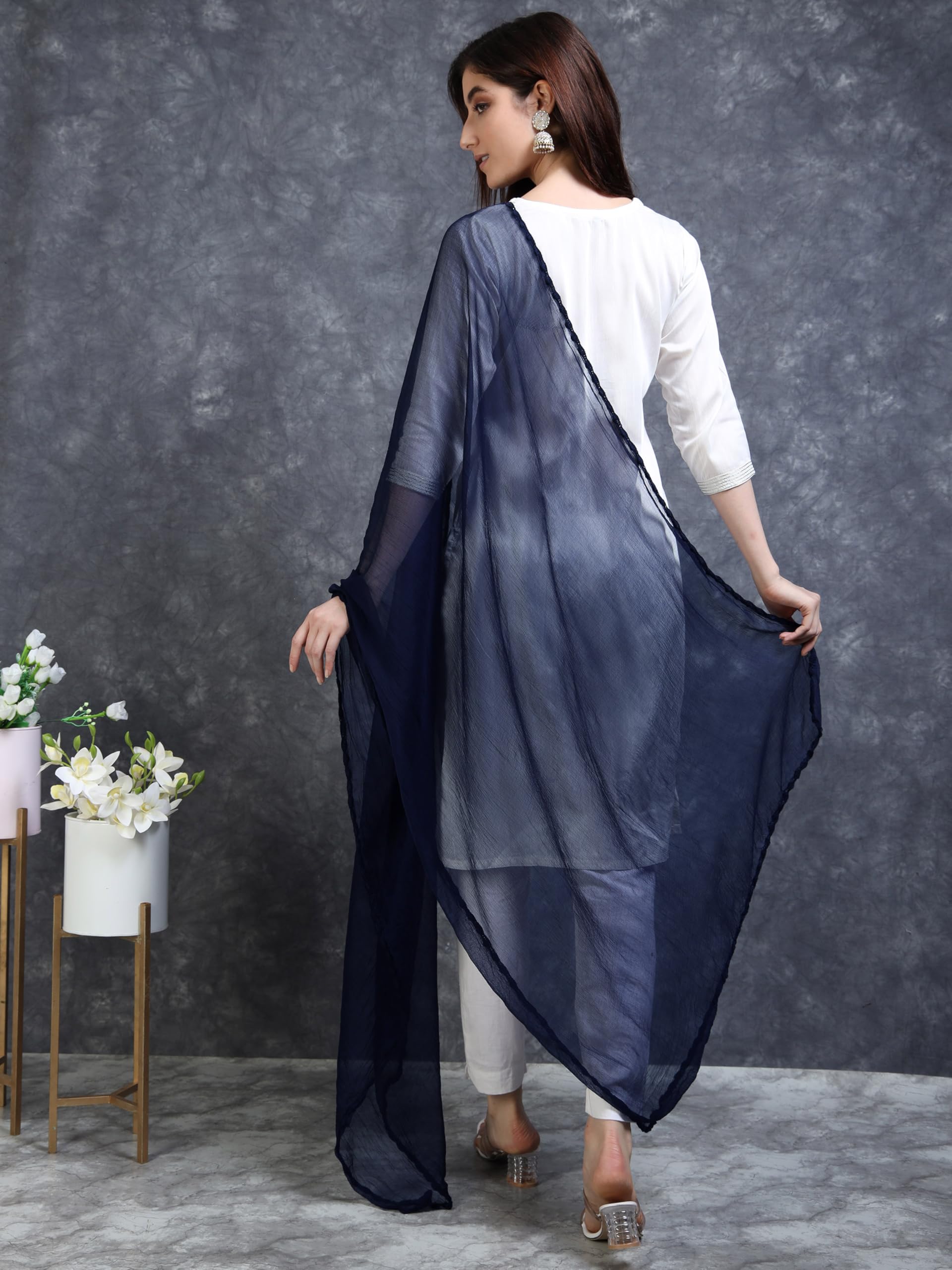 Miraan Women Pure Chiffon Solid Dupatta With Woven Border, 2.25 Meters Length (Chiffdupnavyblue17_Navy Blue), 2.25 mtr - Image 2 thumbnail