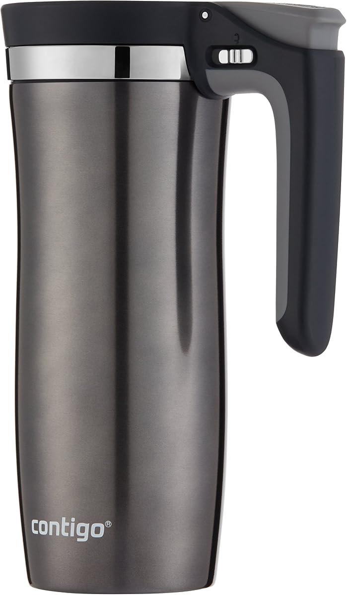 Taza de viaje de acero inoxidable AUTOSEAL con asa Contigo y tapa fácil de limpiar, 16 oz.