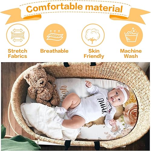 Miniatura 5 de Juego de 2 sábanas personalizadas para moisés de bebé, ajuste universal para colchónalmohadilla de moisés rectangular, ovalado, de reloj de arena,