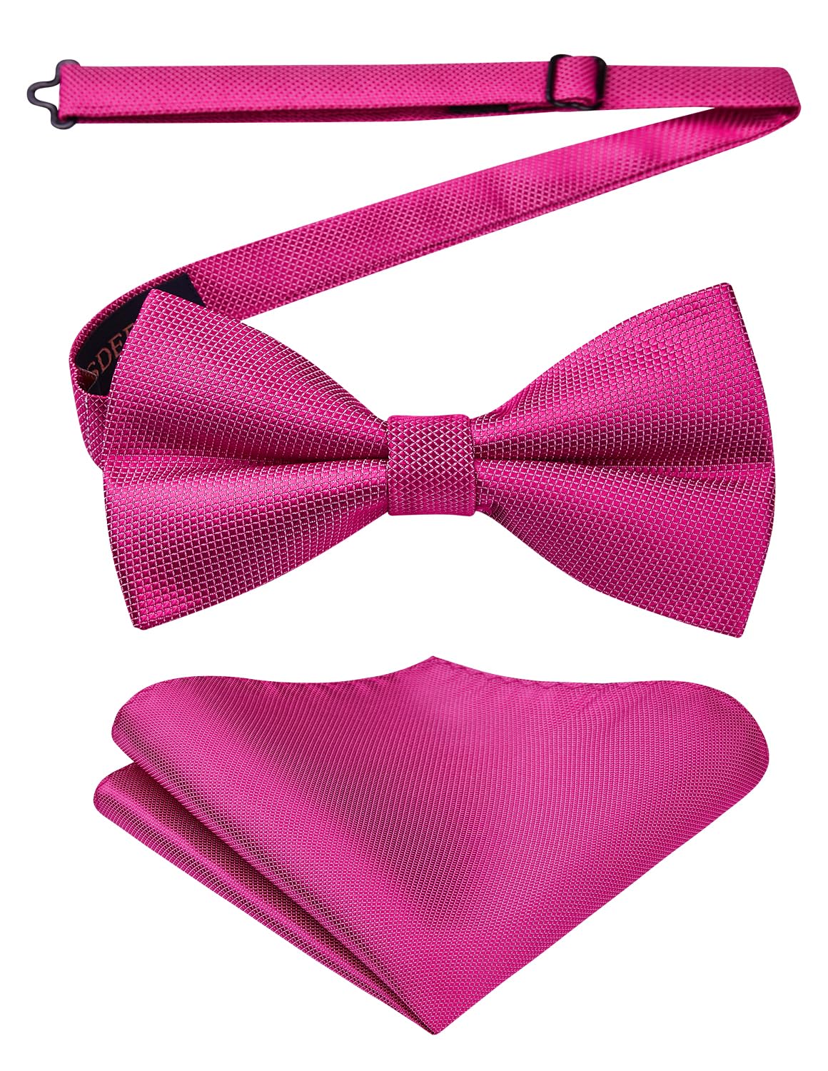 HISDERN Men's Solid Color Pre-tied Bow Tie Adjustable Tuxedo Two Layer Bow Tie and Pocket Square Set with Gift Box