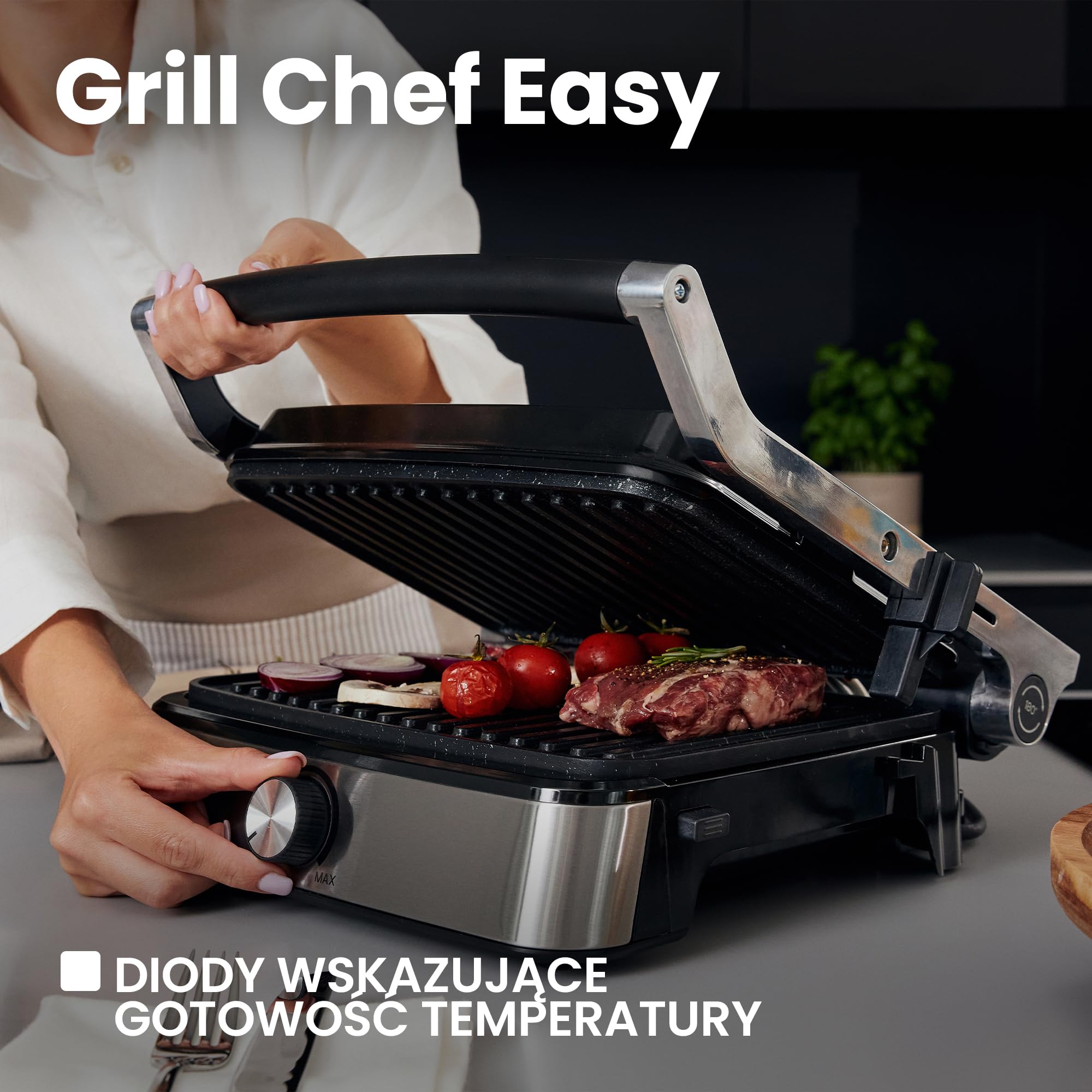 ZEEGMA GRILL CHEF EASY Elektryczny Grill 2 w1 i Opiekacz do Panini Tostów, Moc 2000 W, Nieprzywierająca Płyta Ceramiczna, Regulacja Temperatury i Kąta Nachylenia, Mycie w Zmywarce, 29 x 23.5 cm