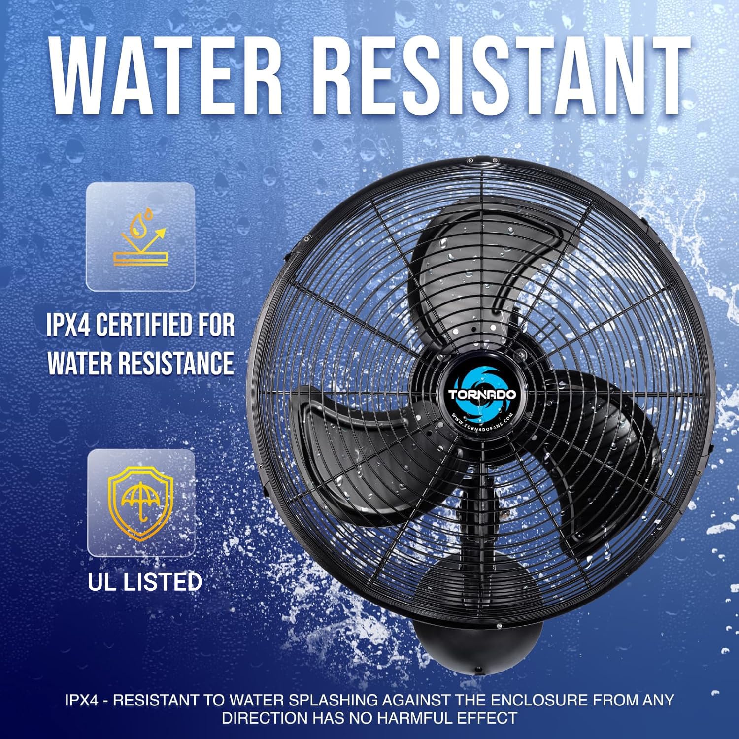 Tornado 16 Inch Pro Series Waterproof Outdoor Oscillating Wall Mount Fan - High Velocity Heavy Duty Metal Wall Mount Fan for Industrial, Commercial, Residential, and Greenhouse Use - UL Safety Listed
