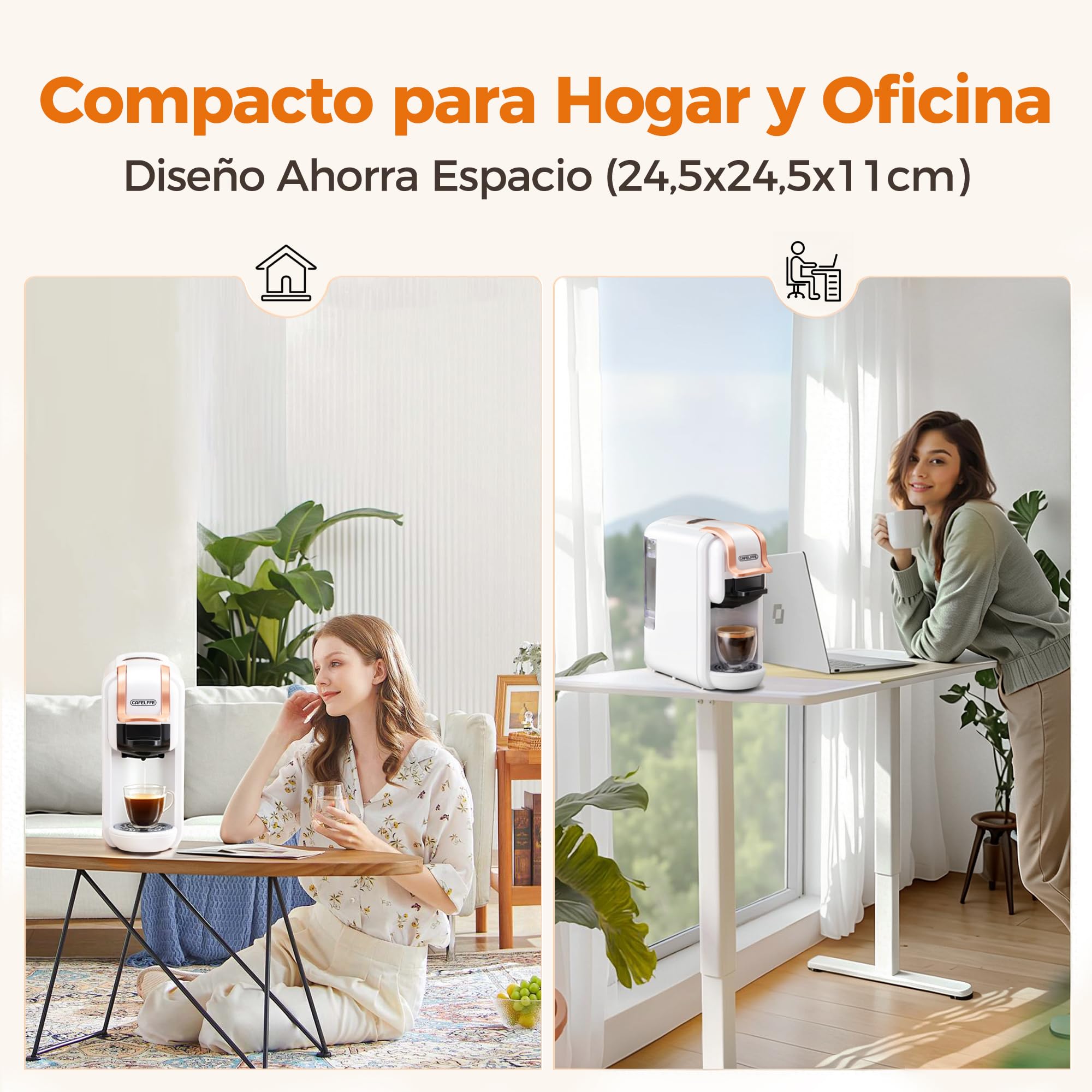 CAFELFFE MK-603 Cafetera de Cápsulas 4 en 1 Caliente/Frío Máquina de Café Expreso de una porción Individual Compatible con ESE Pods, Nes Original/DG Cápsulas y Café Molido Preparación Rápida Blanco