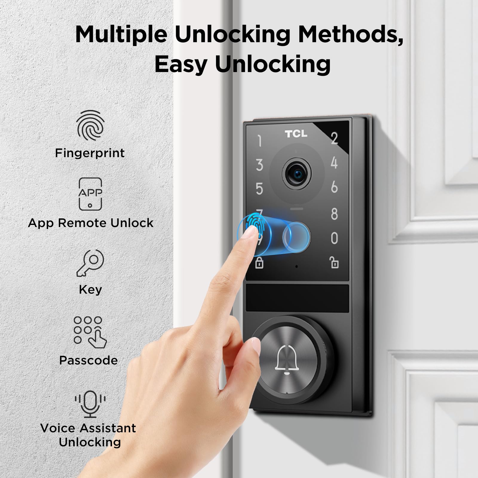Cerradura inteligente de video de seguridad D1 Max, cámara 2K 3 en 1, cerradura de puerta de entrada sin llave y huella digital, cerradura de puerta inteligente WiFi con control remoto de 3