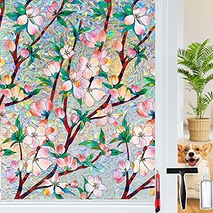 Rainbow Window Privacy Film Decorative Window Sticker, 3D Static Stained Glass Cling Tint for Home Heat Control Non-Adhesive, 35.4 x 78.7 inches