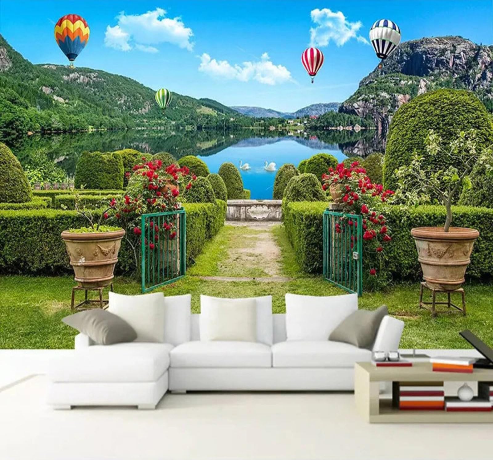 Wallpaper-3D-Xlm 250Cm×170Cm(B×H) Fresh Garden Green Landscape Scenery 3D Wallpaper Easy Install Feature Office Living Room Sofa Bedroom Tv Background Wall Decoration-250Cm×170Cm