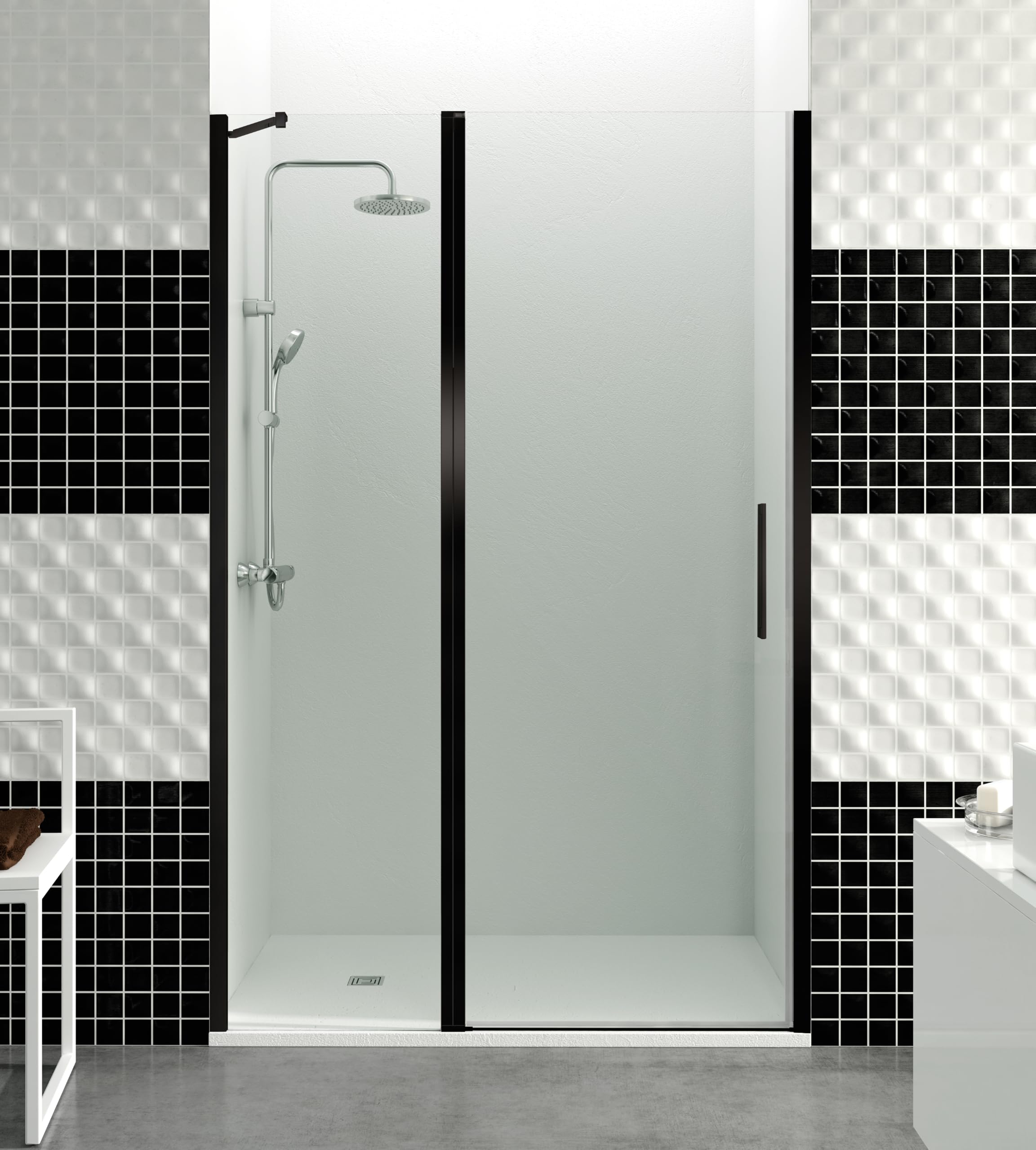 GME - Mampara Ducha 1 Puerta Corredera + 1 Puerta Fija Negra 75cm | Mampara de Cristal con Perfilería de Aluminio y 195cm de Altura | Cristal Templado 6mm Antical Y Cierre Magnético