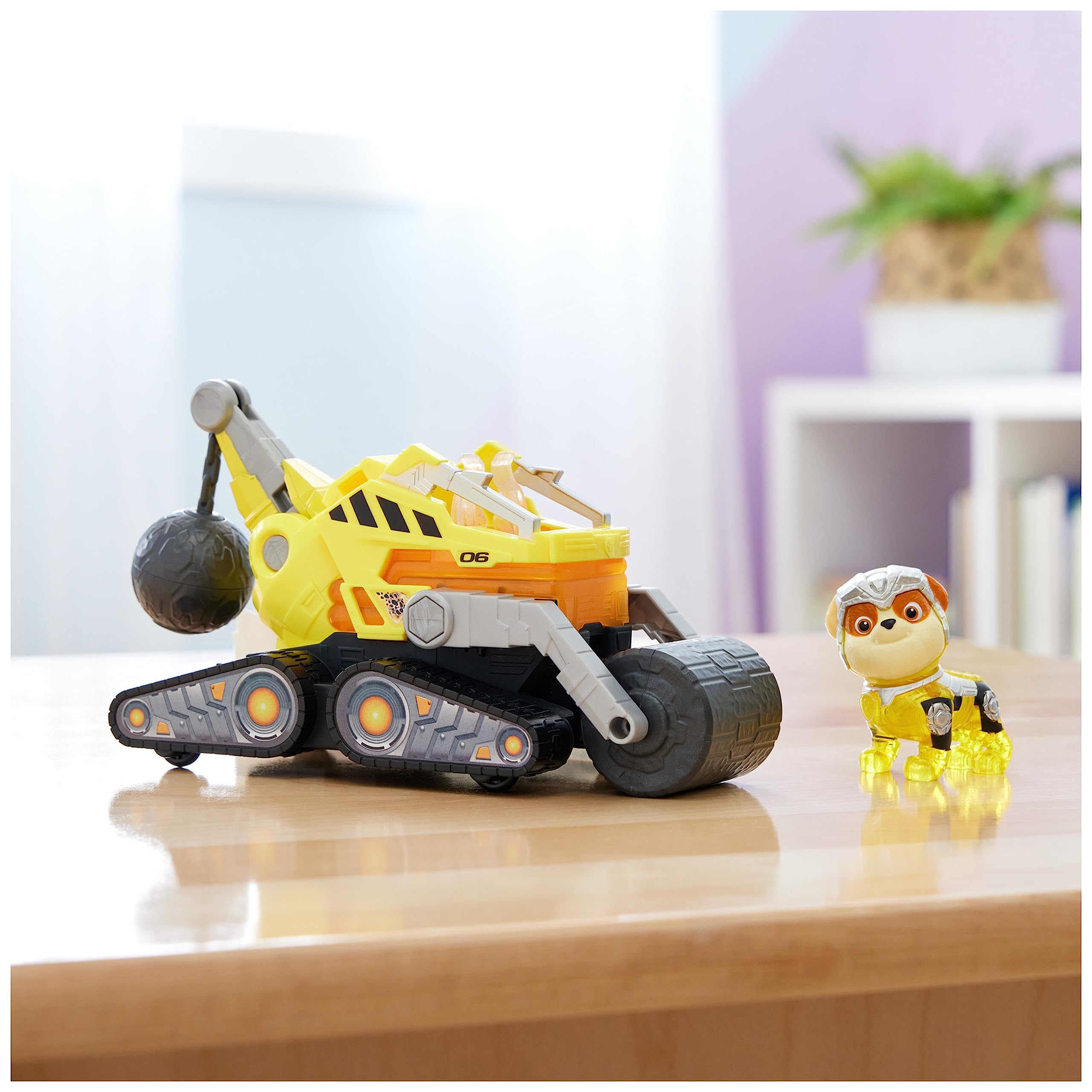 Paw Patrol Mighty Pups Samochodzik, Wielokolorowy, Od 3 lat | The Super Patrol Le Film Interactive Vehicle - wymienna figurka Rubena - Baterie - Oficjalna zabawka Pat Patrol - od 3 lat